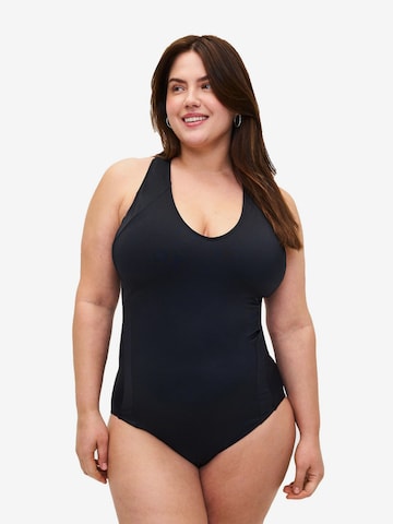 Swim by Zizzi Bustier Badeanzug in Schwarz: predná strana