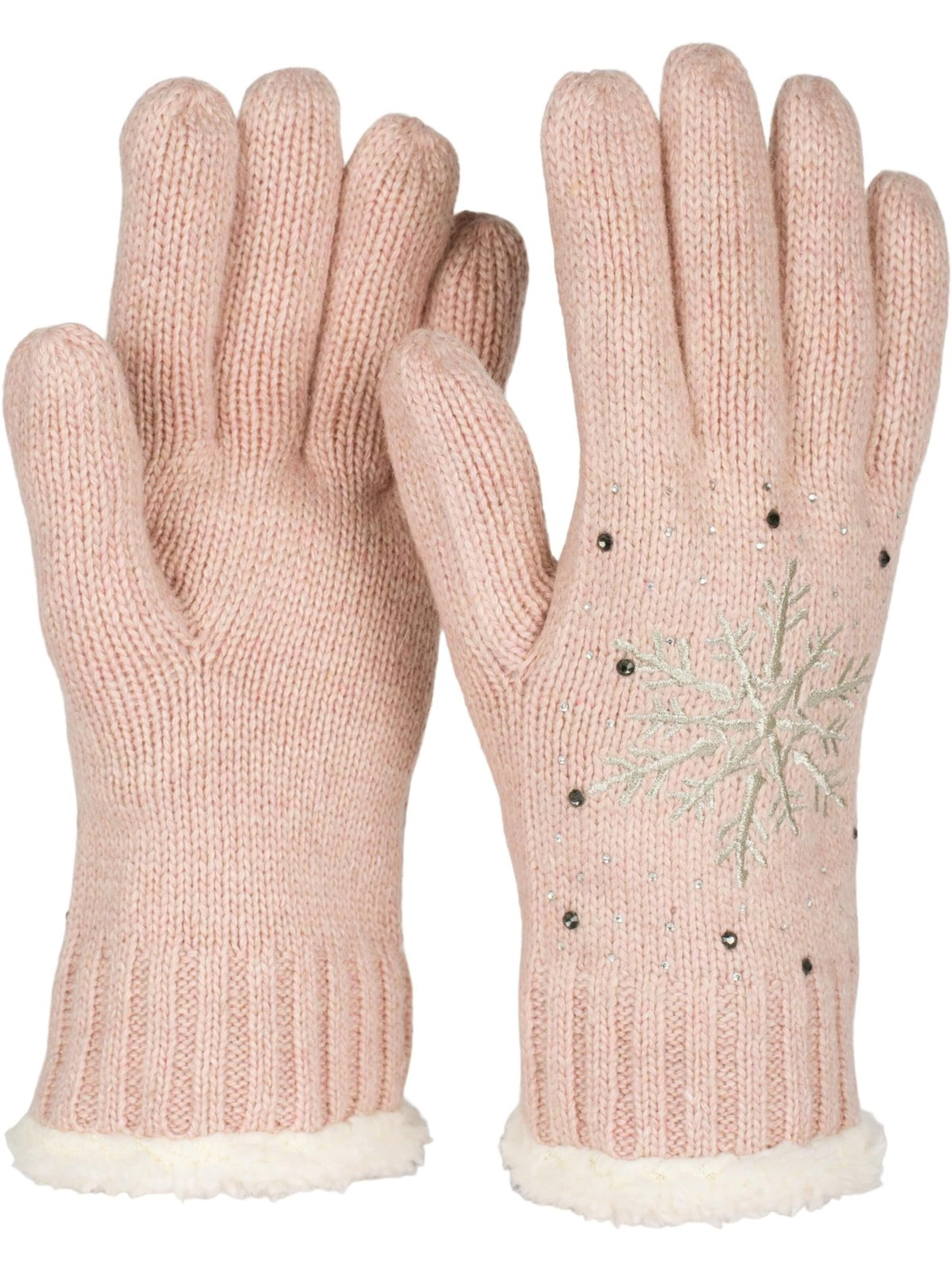 styleBREAKER Fingerhandschuhe 'Strickhandschuhe mit Schneeflocke, Strass und Fleece'‌‌ in XS-XL in altrosa, Produktansicht