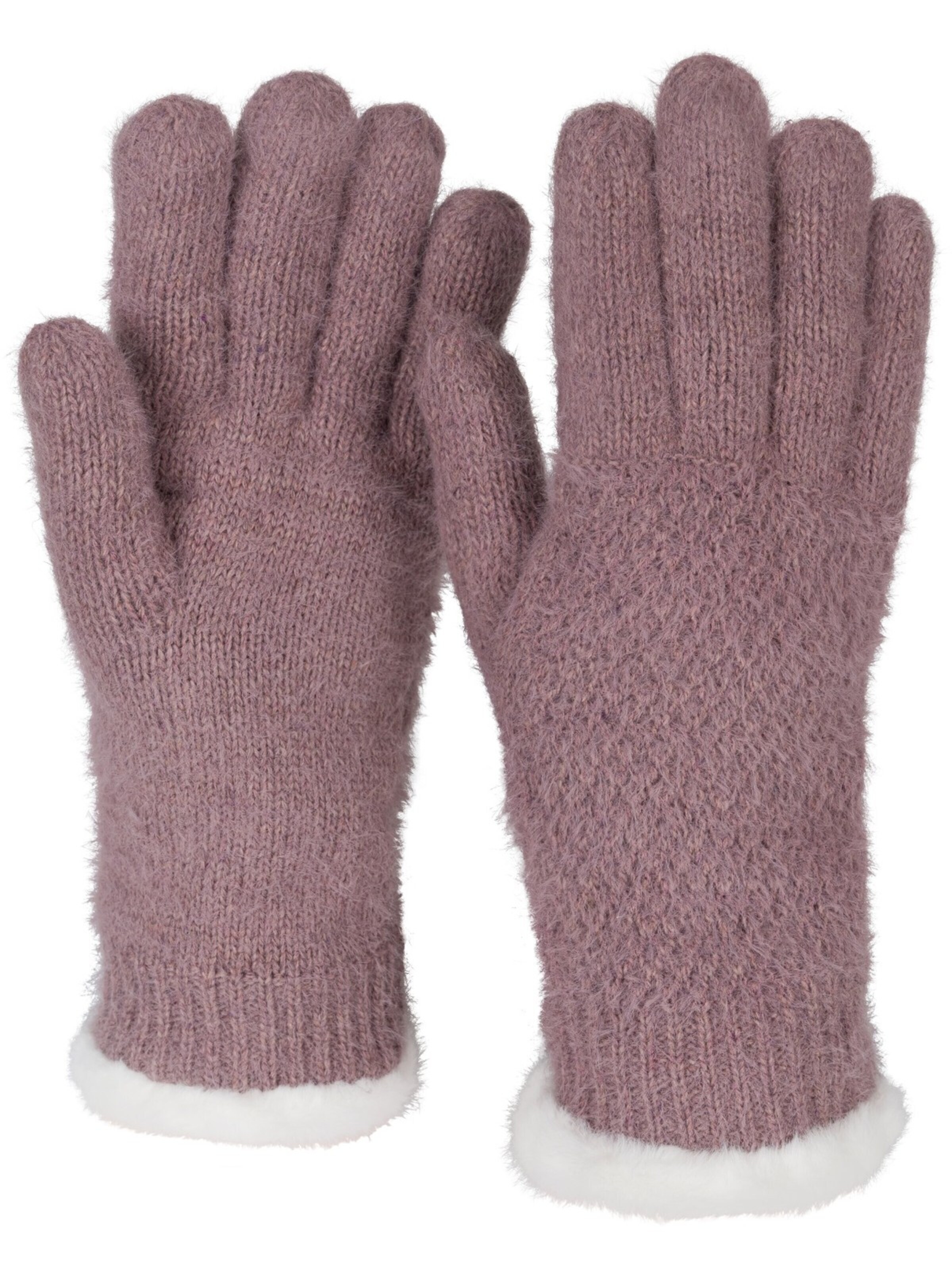 styleBREAKER Fingerhandschuhe 'Strickhandschuhe mit Reiskornmuster und Fleece'‌‌‌‌‌‌ in Lila: Vorderseite