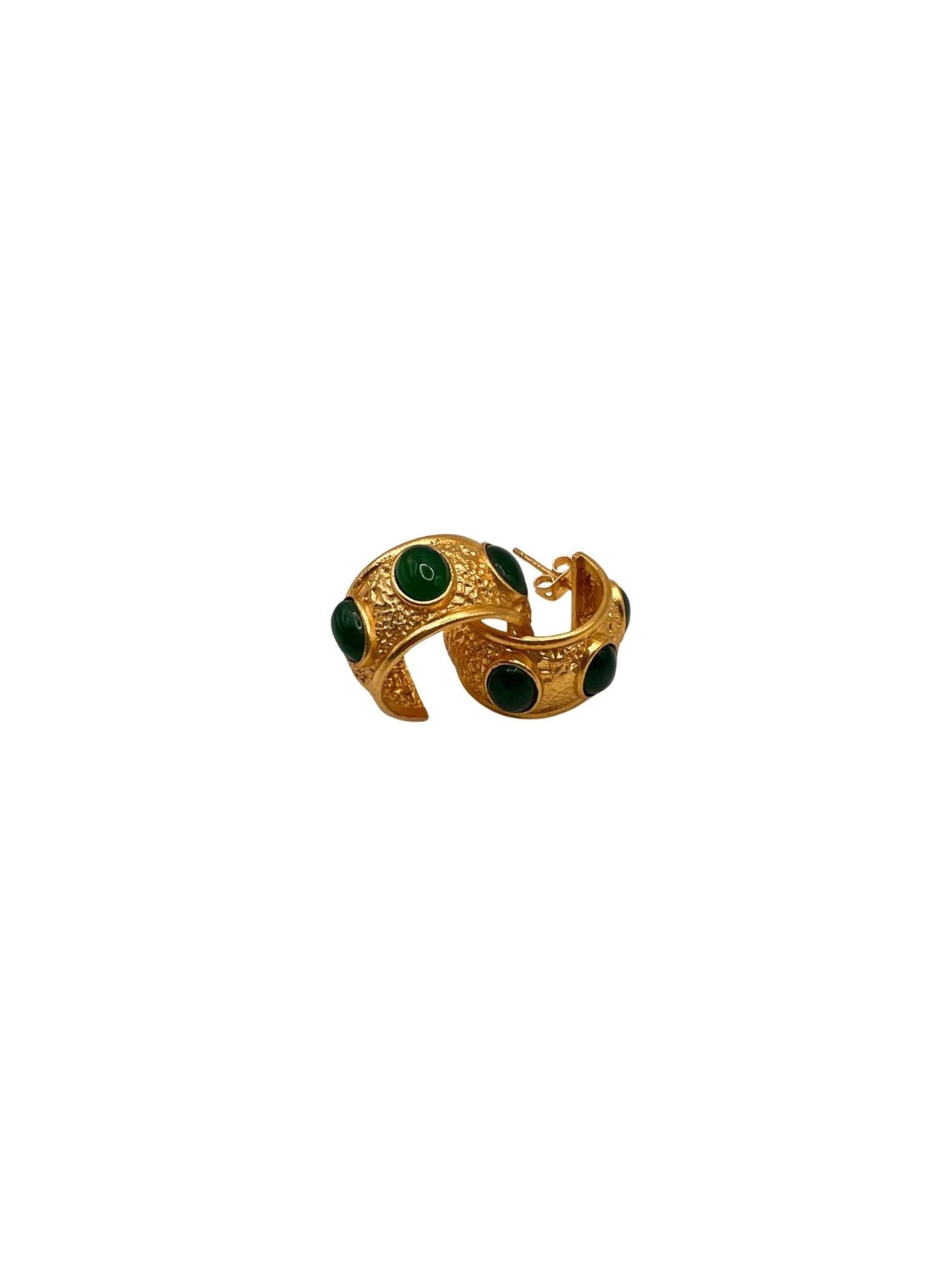 Boucles d'oreilles 'Emerald Crown Hoops' Les Reines en or