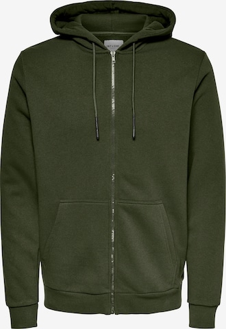 Only & Sons Zip-Up Hoodie 'Ceres' in Green: front