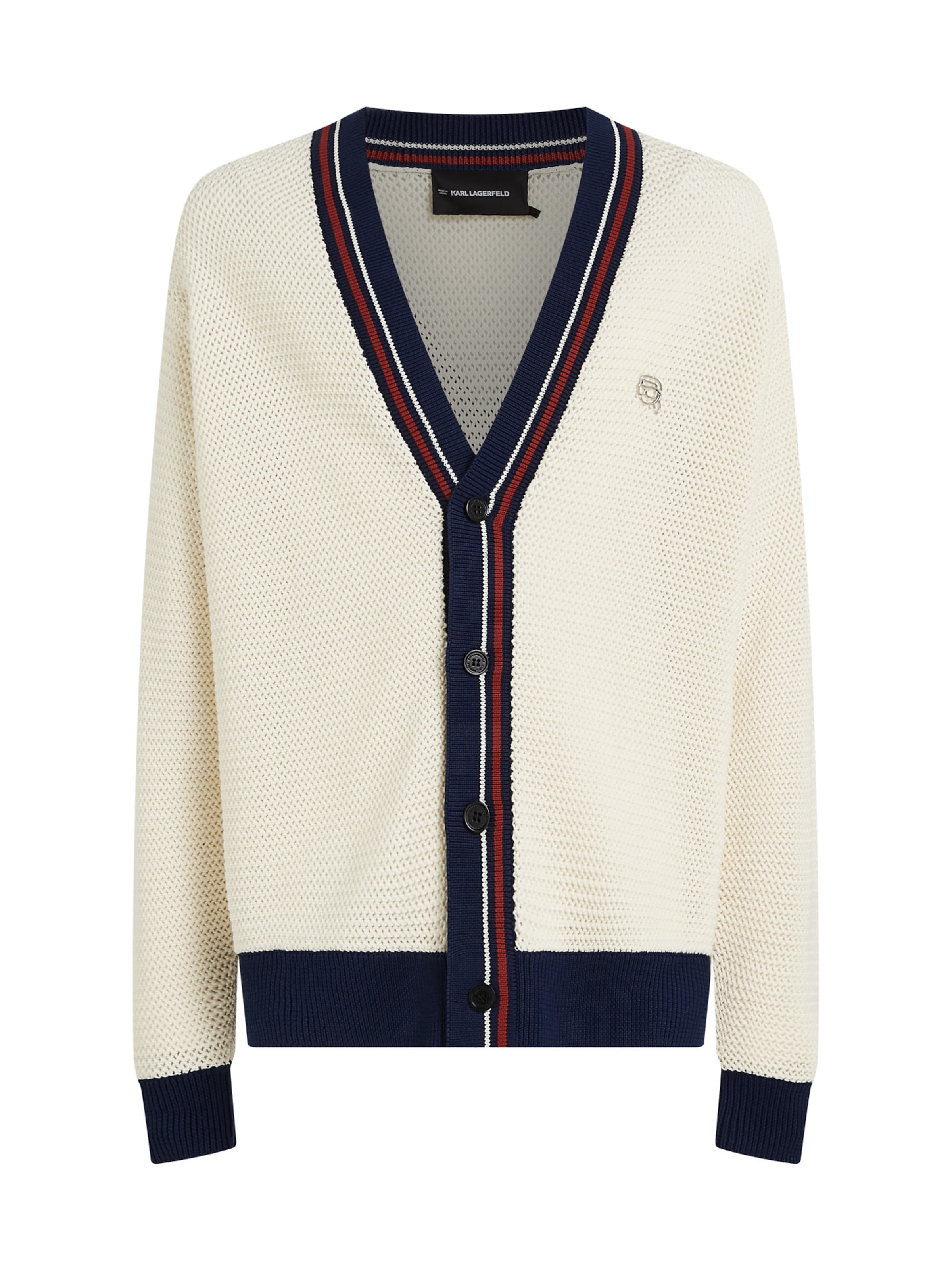 Karl Lagerfeld Strickjacke in creme / navy / dunkelrot, Produktansicht