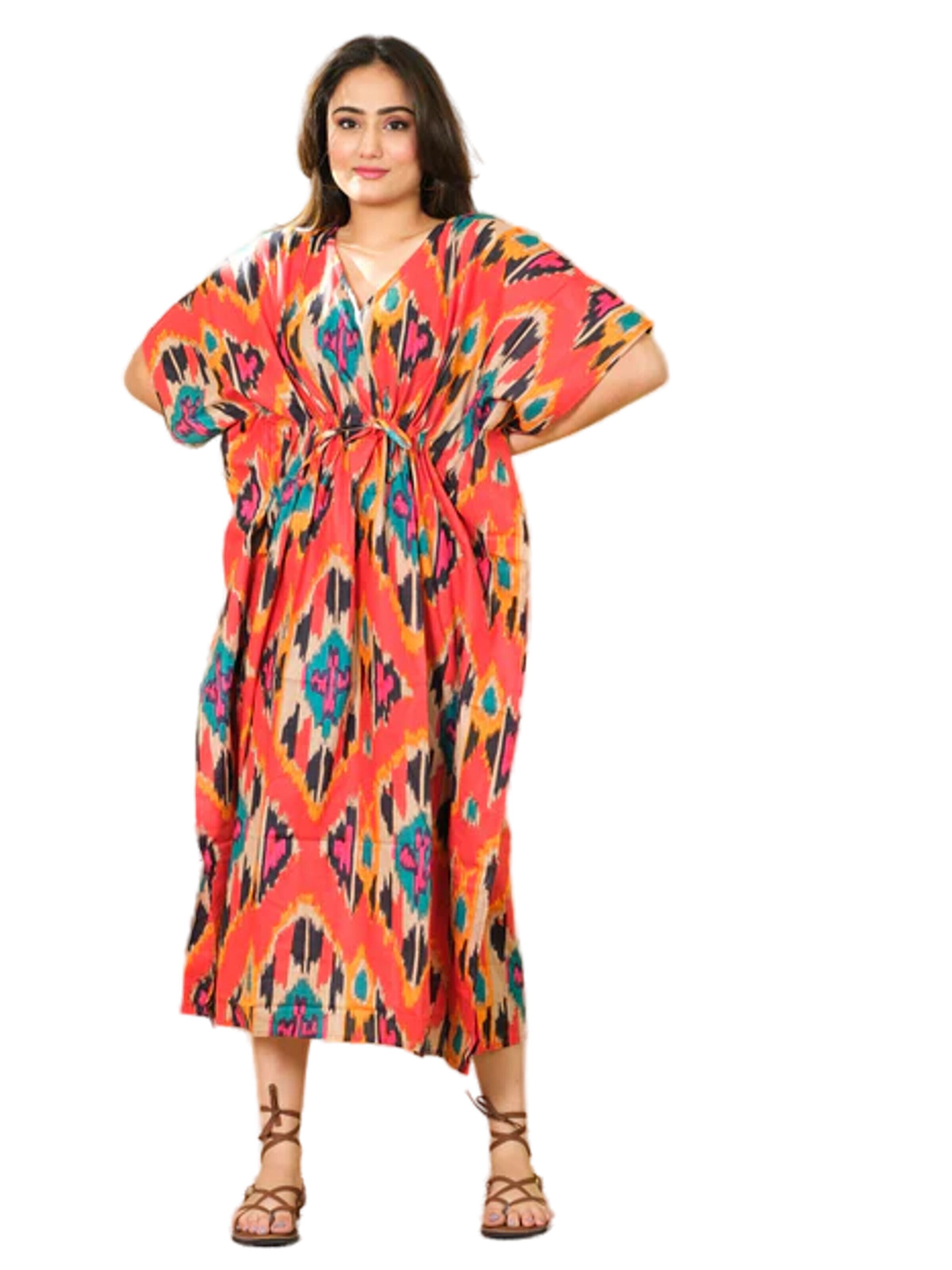 PfauGermany Oversized Dress 'KAFTAN Free Size Brustumfang – 170 cm . Länge 130 cm' in Orange: front
