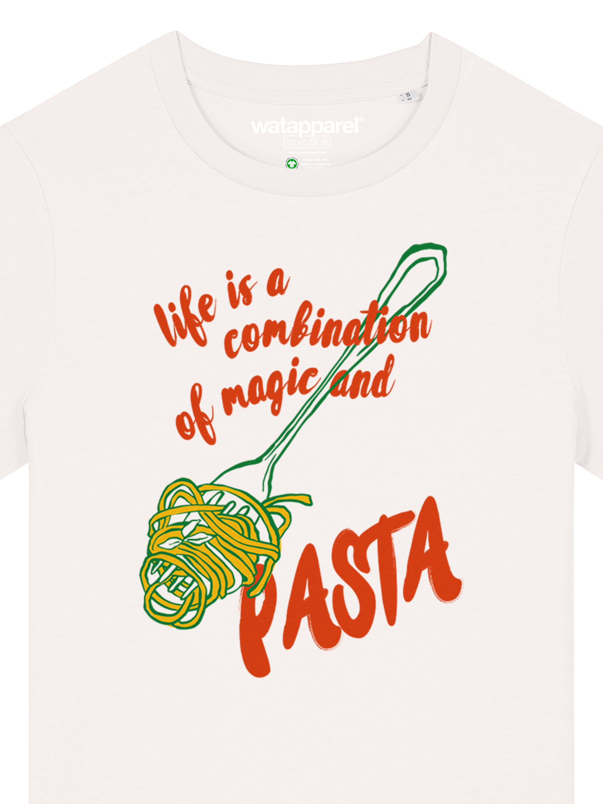 Watapparel T-Shirt 'Magic And Pasta' in Weiß