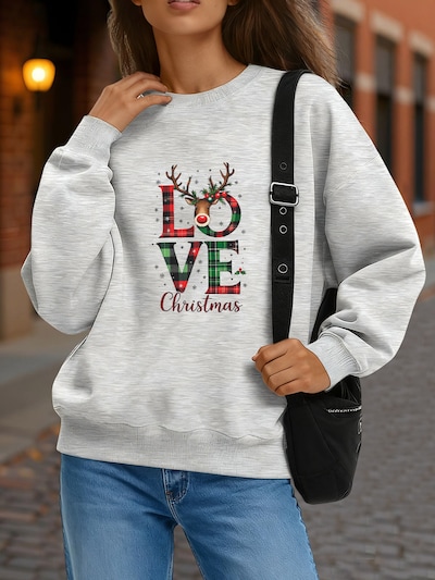 GORHEY Pullover 'Women's Christmas Printed Sweatshirts, Long Sleeve Loose Pullover Top'‌‌‌ in grau, Produktansicht