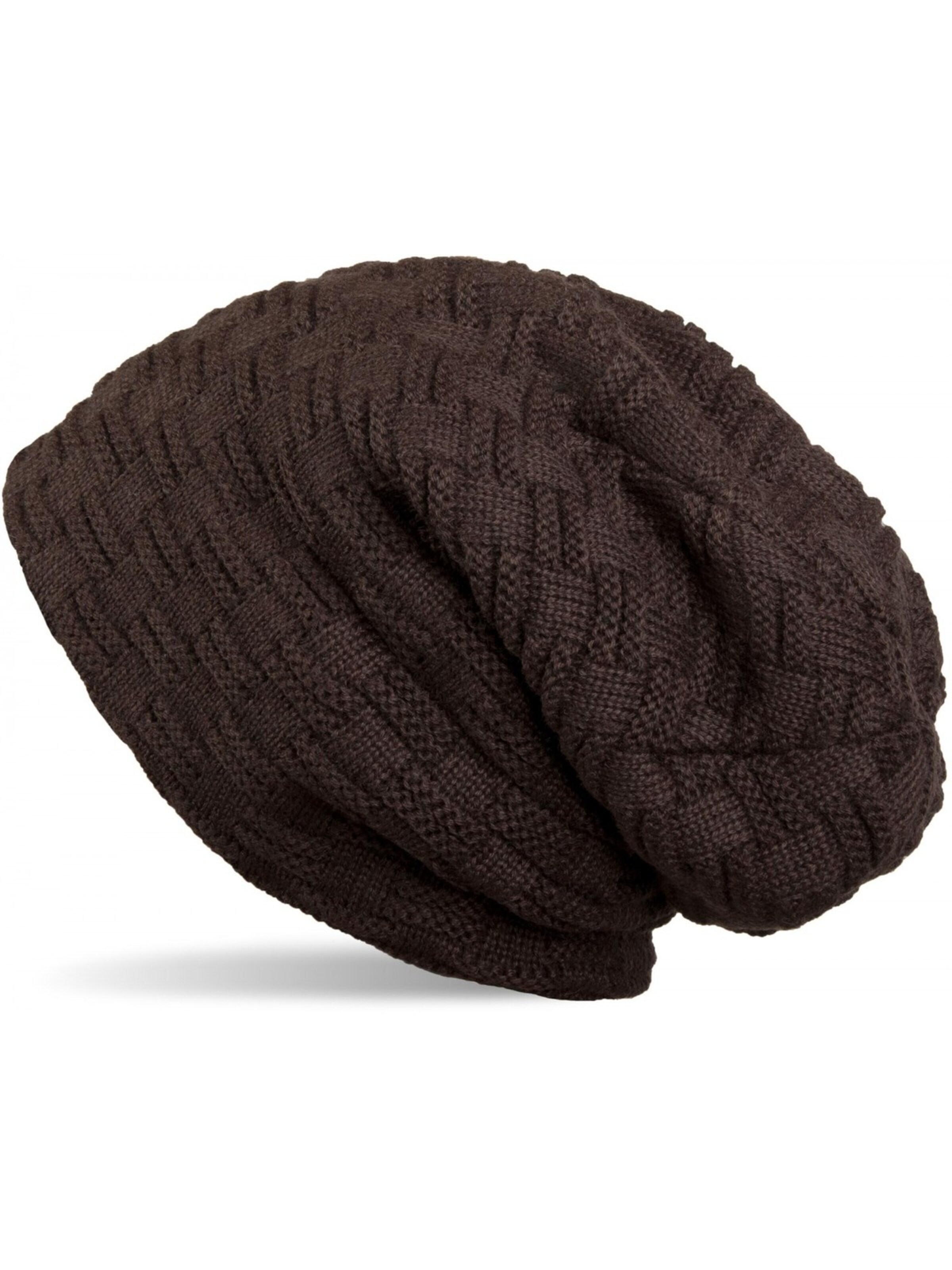 styleBREAKER Mütze 'Feinstrick Beanie mit Flecht Muster und Teddyfleece'‌‌‌‌‌‌‌‌‌‌ in Braun: Vorderseite