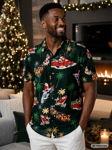 King Kameha Regular fit Overhemd 'Christmas Dolphin Santa' in Groen