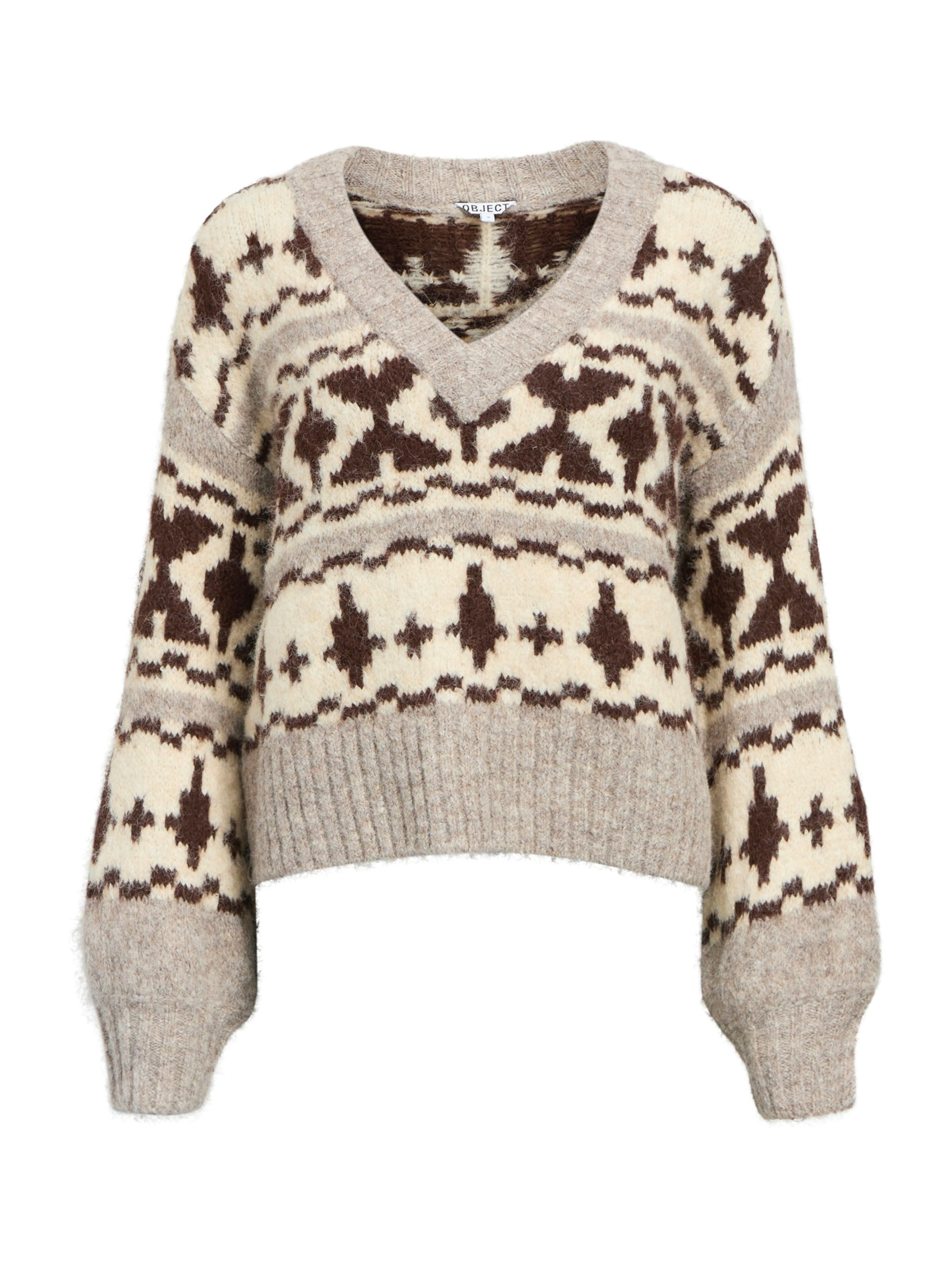 Pulover 'OBJAZTEC' de la OBJECT pe bej: față