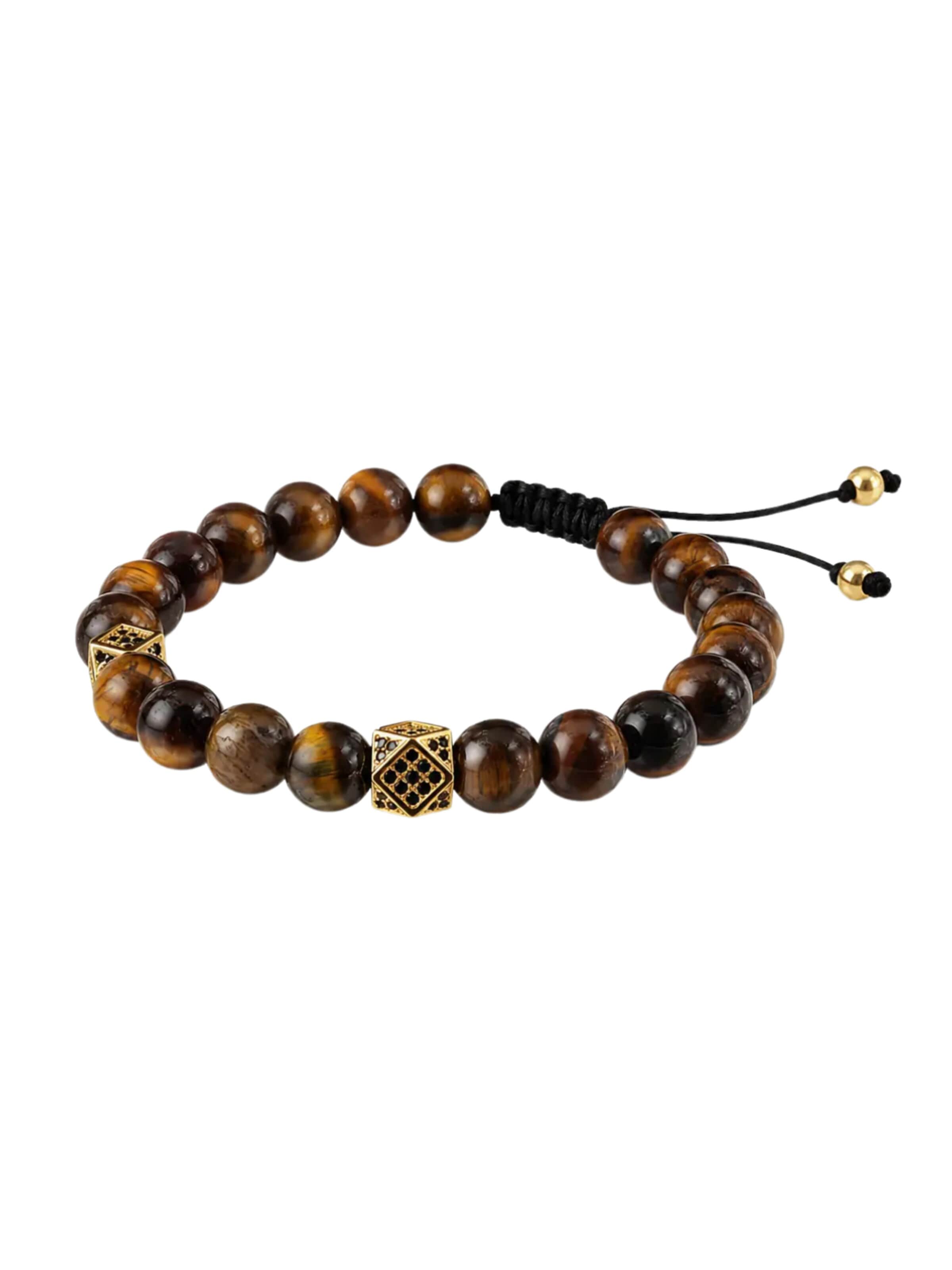 THE GEM STORIES JEWELRY Armband 'Dazzling Tiger Eye Men's Bracelet' in Bruin: voorkant