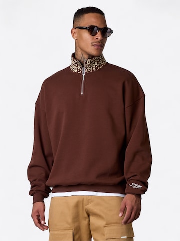 Felpa ' Leo Aesthetics Oversized Halfzip ' di ESTEEM in marrone: frontale