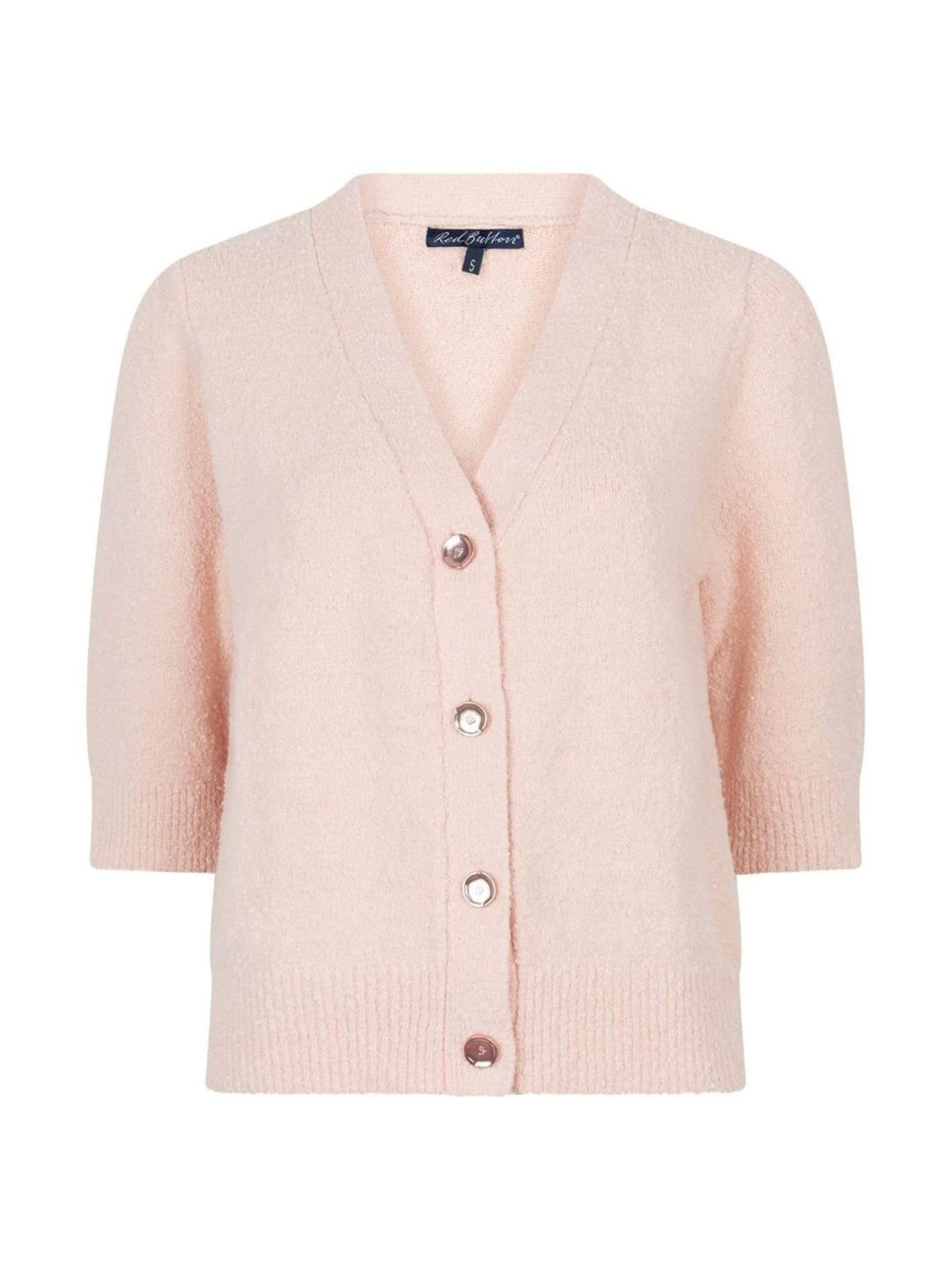 Red Button Gebreid vest 'Red Button Popcorn vest roze' in Roze: voorkant