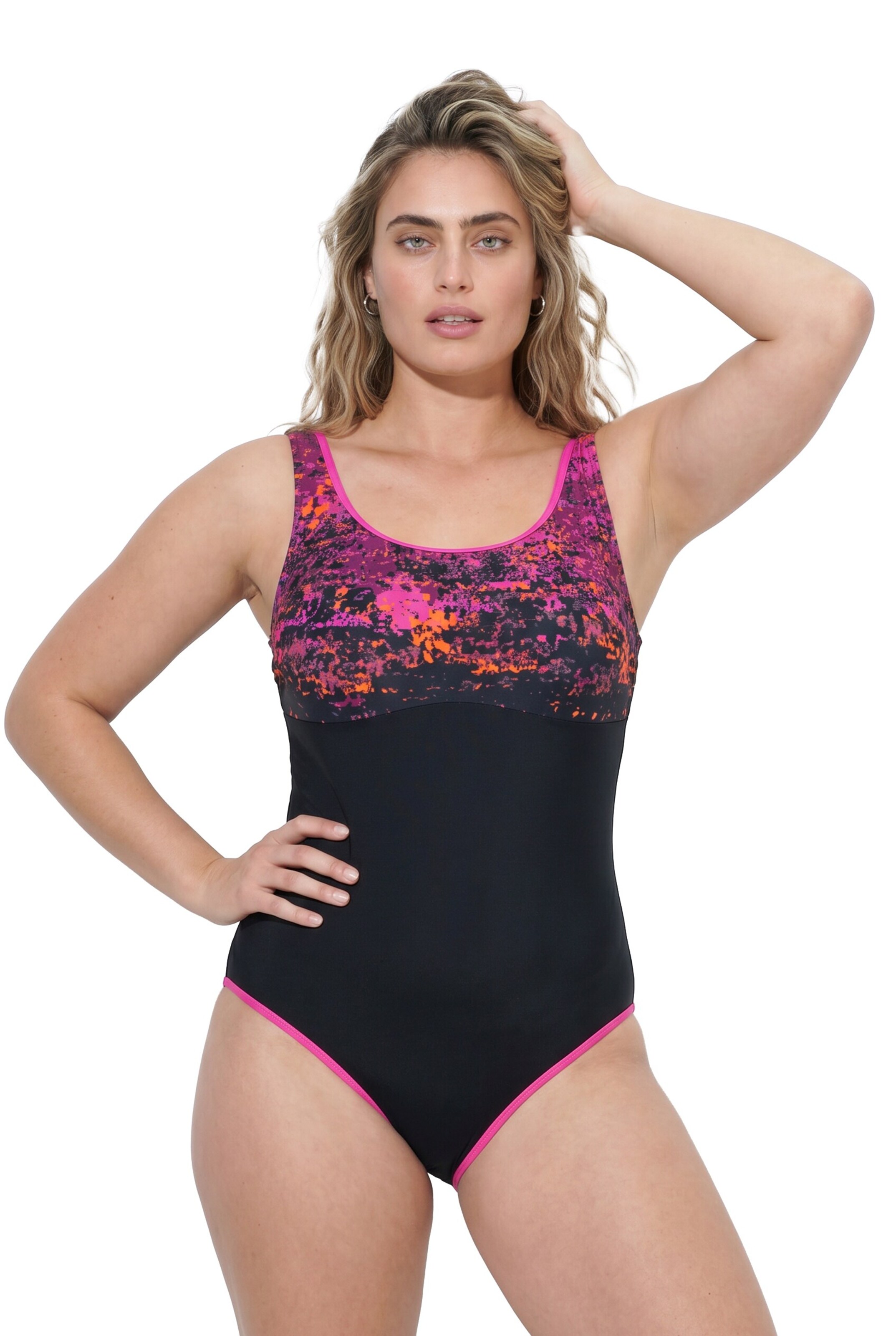 Ulla Popken Classic Swimsuit in Pink: front