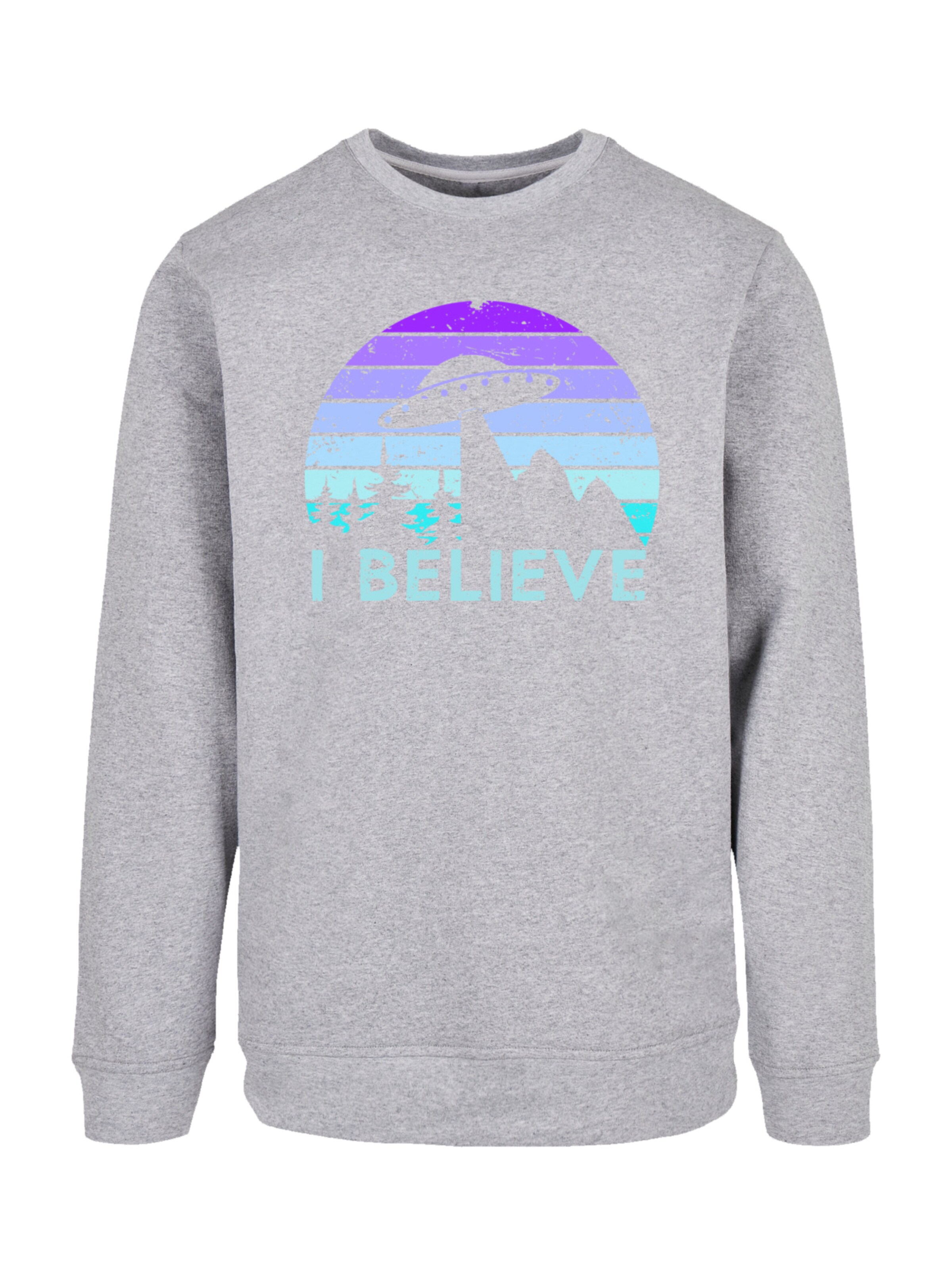 F4NT4STIC Sweatshirt 'I Believe UFO Alien Raumschiff Retro' in Grau: Vorderseite