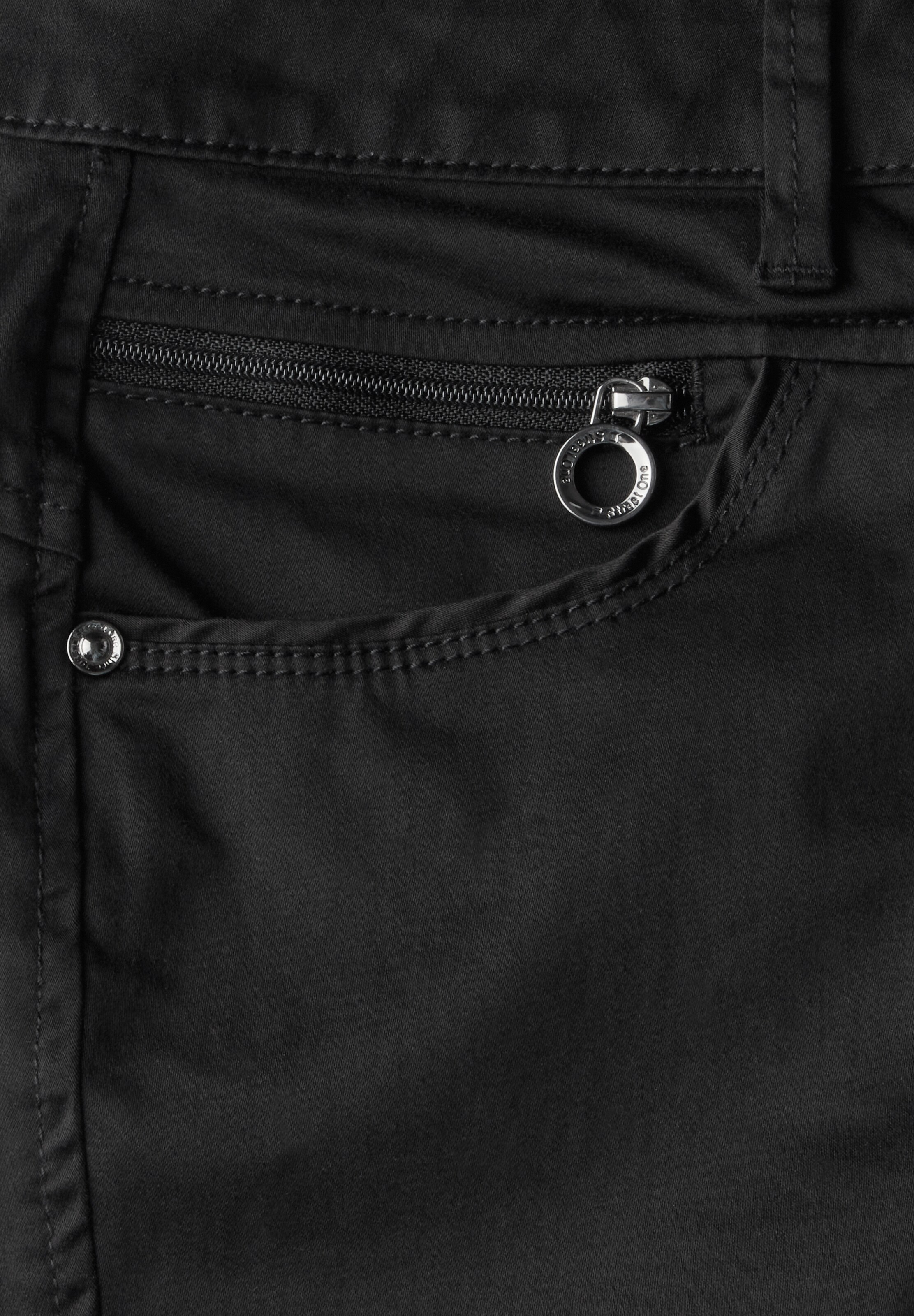 STREET ONE Slim fit Pants 'Bermuda' in Black