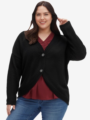 SHEEGO Knit Cardigan in Black: front