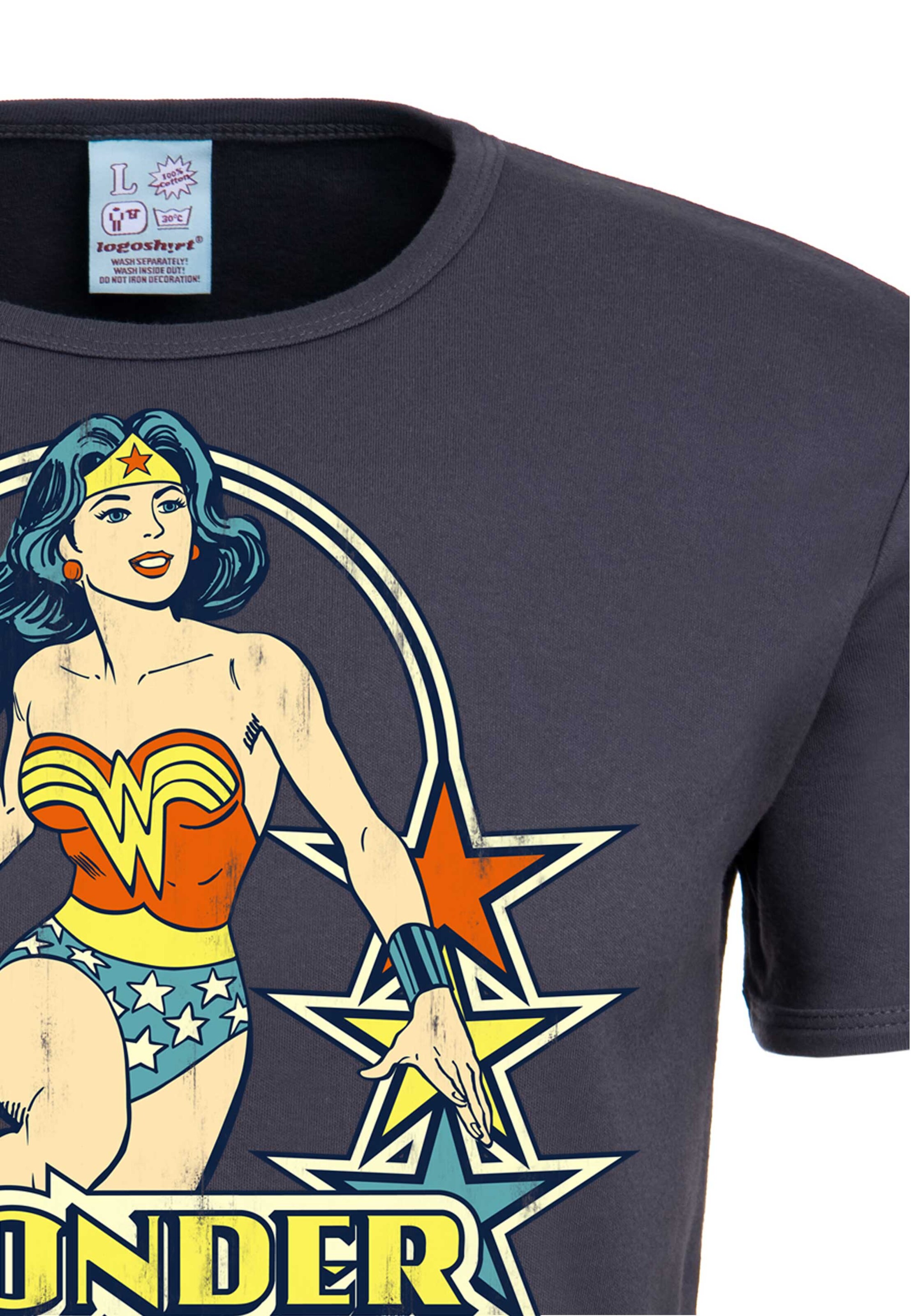 LOGOSHIRT Shirt 'Wonder Woman – Stars' in Blauw