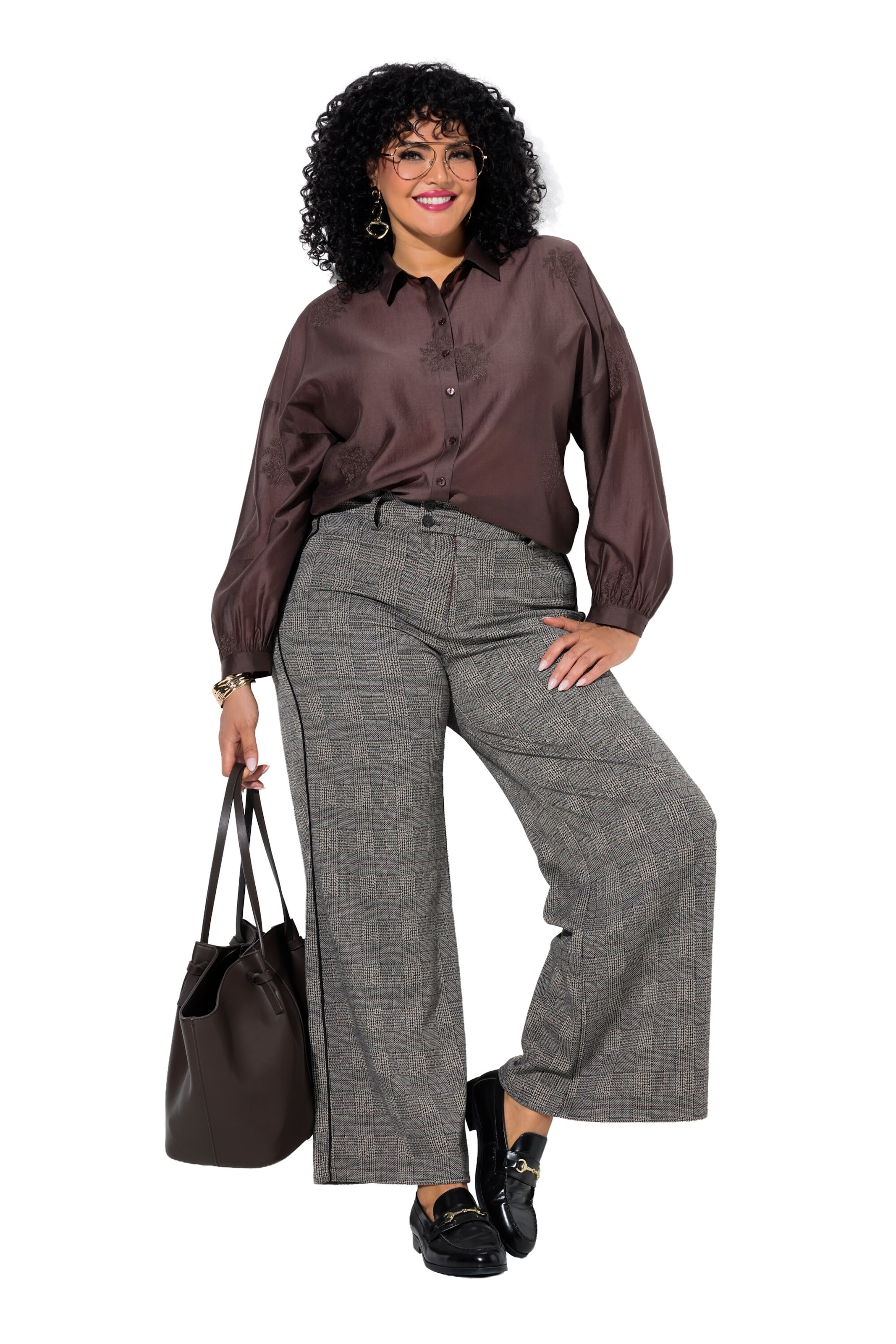 Ulla Popken Wide leg Trousers in Brown: front