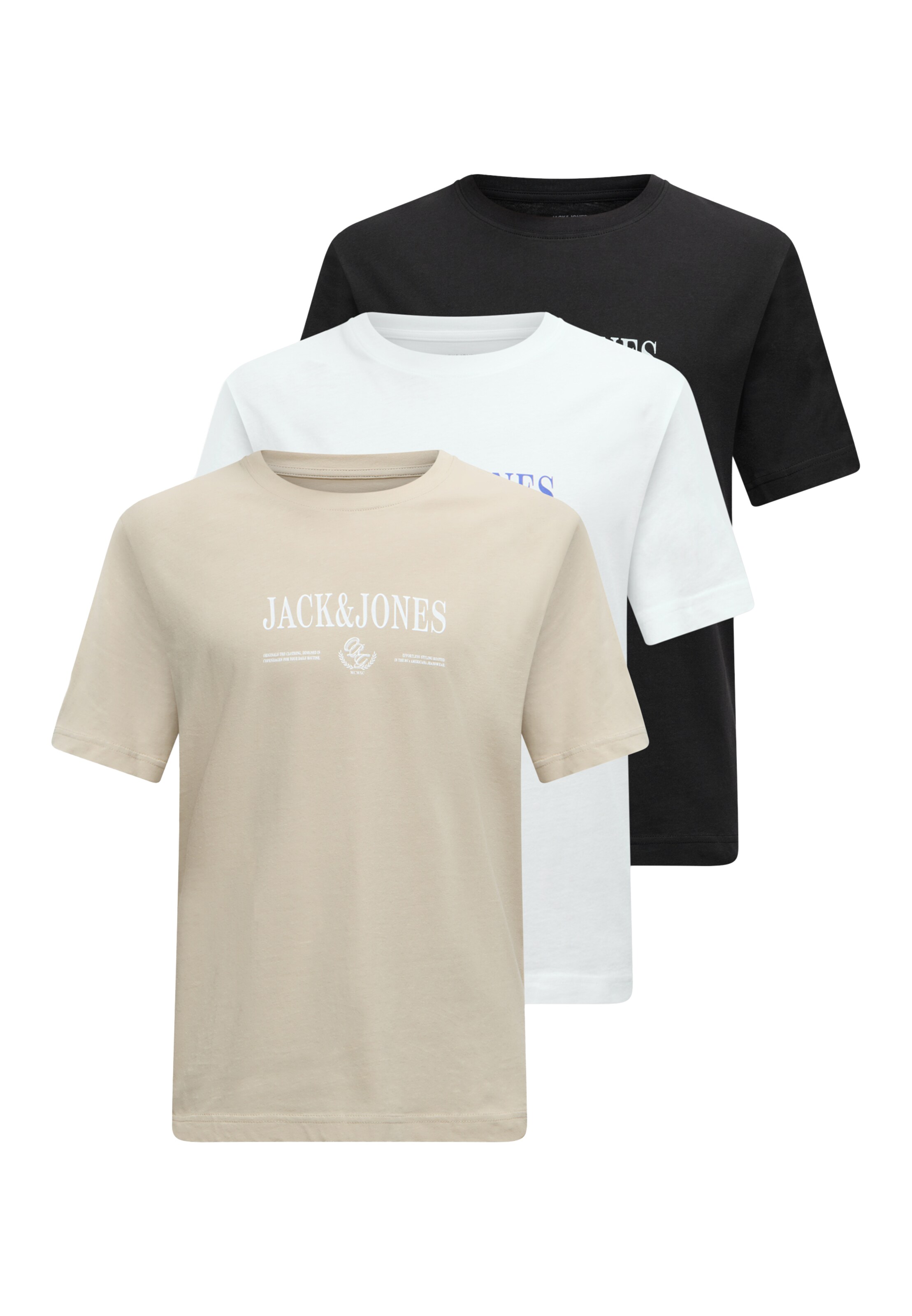 JACK & JONES T-Shirt 'JORFREDERIKSBERG' en XS en beige / bleu / noir / blanc, Vue avec produit