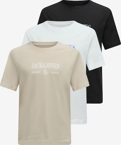 XS dydžio Marškinėliai 'JORFREDERIKSBERG' iš JACK & JONES, spalva – smėlio spalva / mėlyna / juoda / balta, Prekių apžvalga