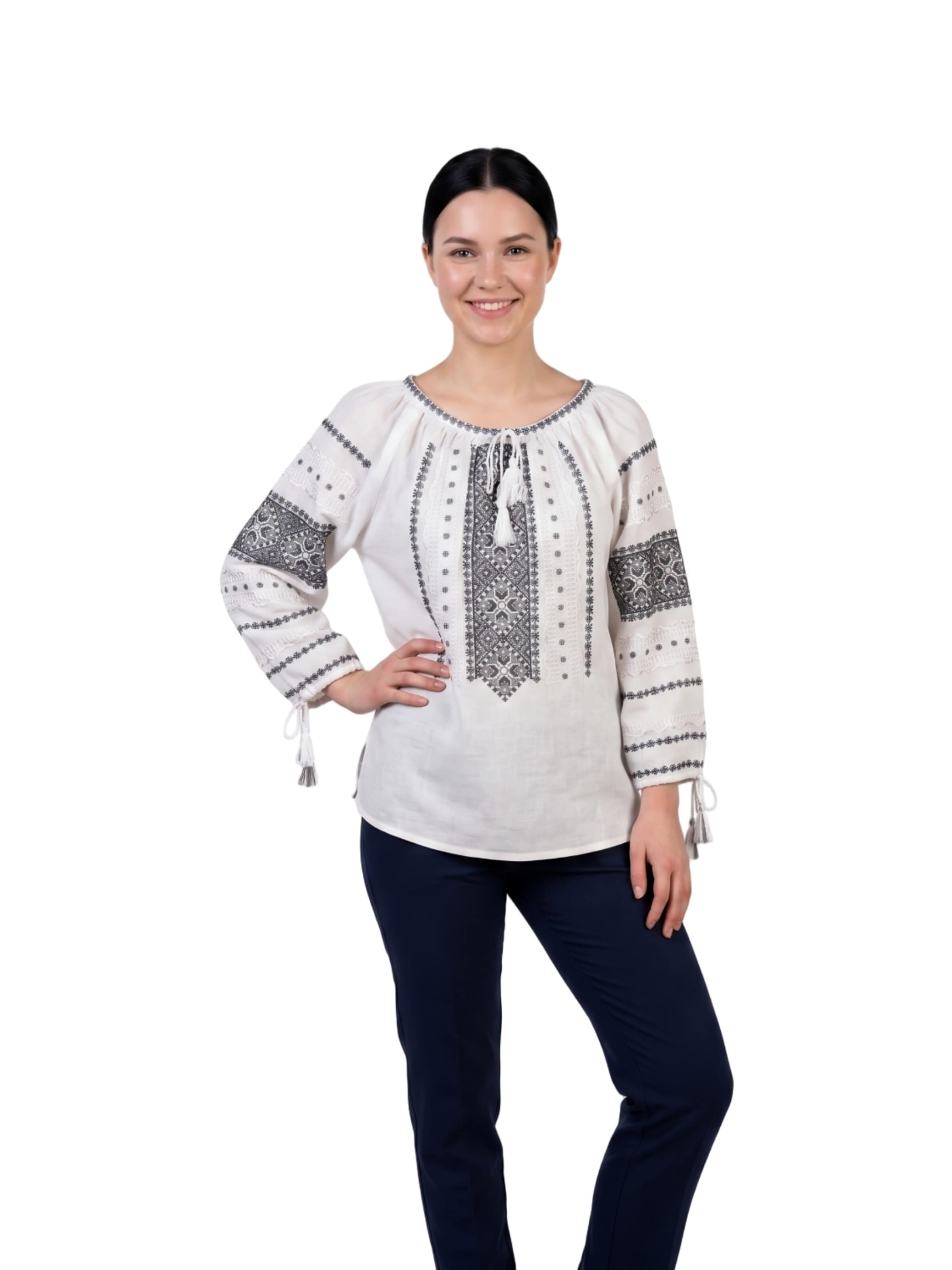 Rody’s forever - Blusa tradicional 'Damenbluse IL26 weiß/grau , marimea L' em branco: frente