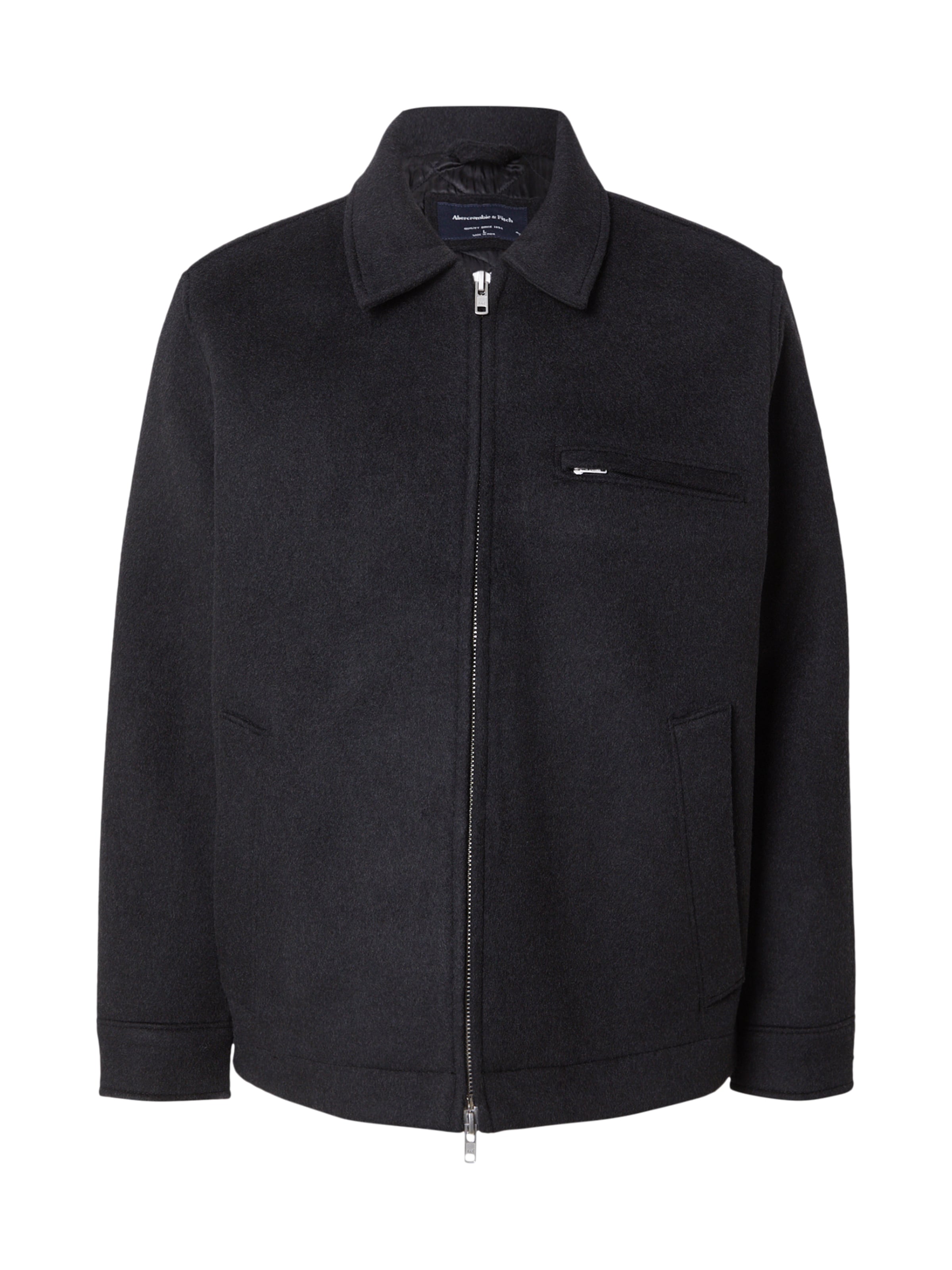 Abercrombie & Fitch Φθινοπωρινό και ανοιξιάτικο μπουφάν σε μαύρο: μπροστά