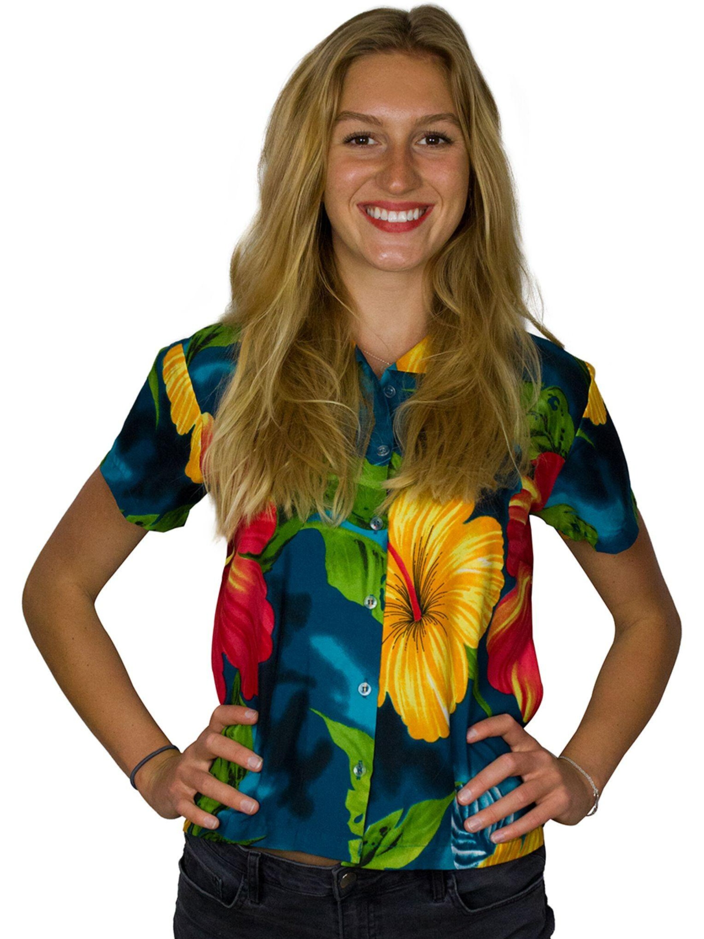 King Kameha Blouse 'Big Flower' in Green: front
