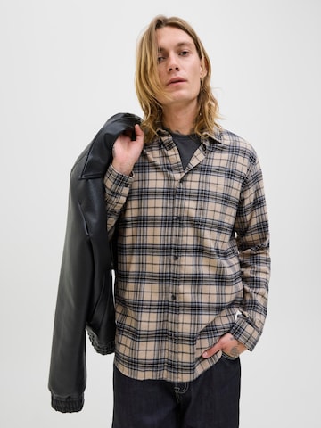 JACK & JONES Comfort fit Button Up Shirt 'JJJames' in Beige