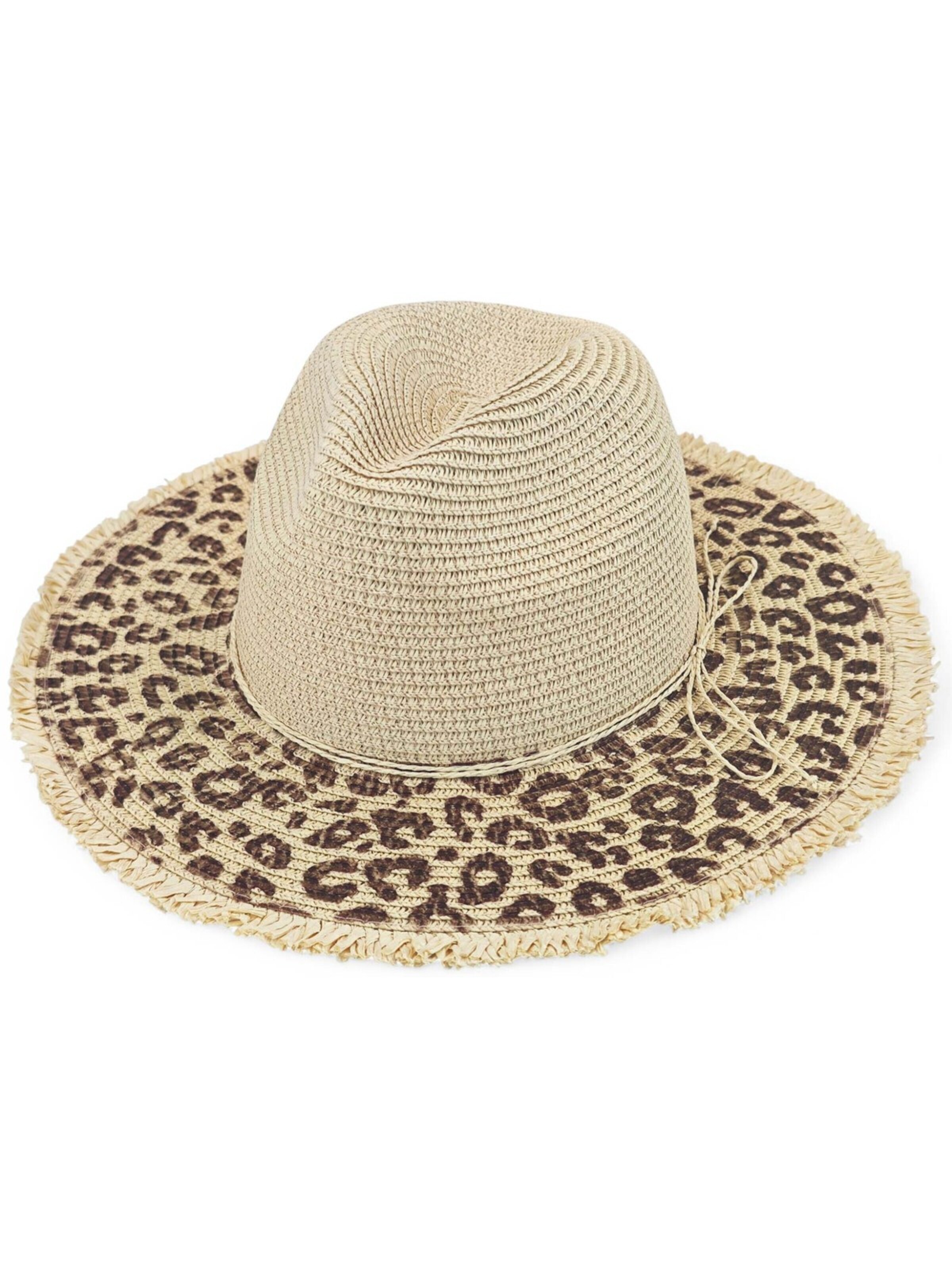 styleBREAKER Hat 'Panama Strohhut mit Leoparden Muster' in Beige
