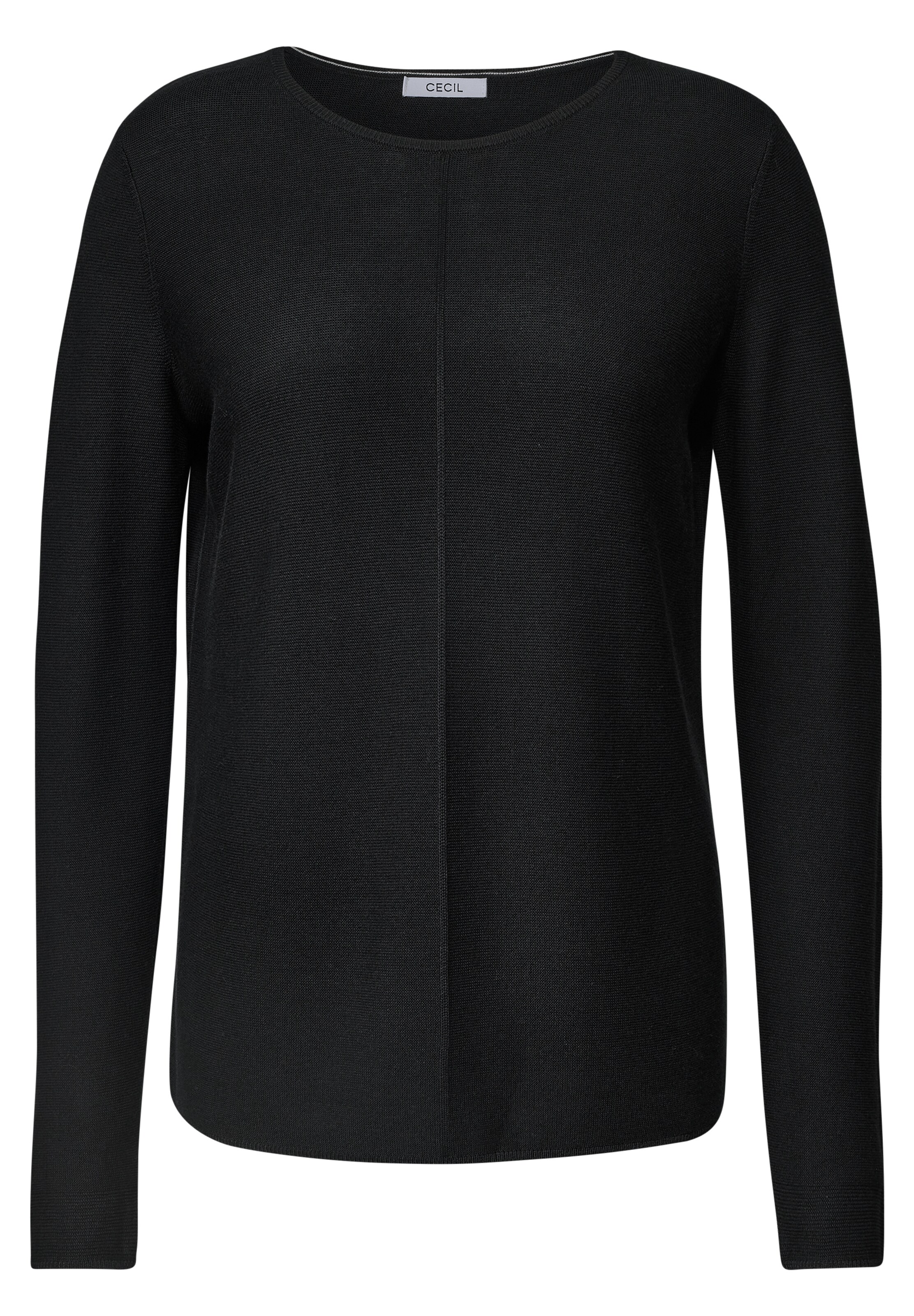 CECIL Langarm Pullover mit Rundhals und Struktur in Schwarz: Vorderseite