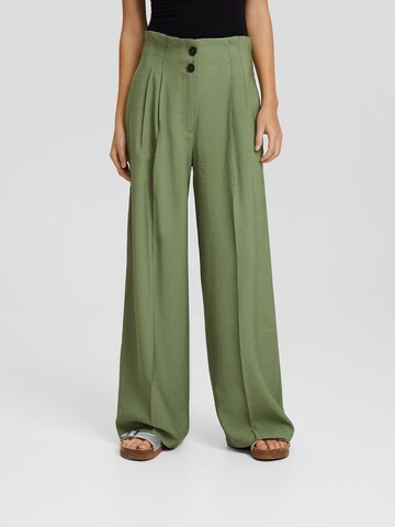 Wide Leg Pantalon à pince Bershka en vert : devant