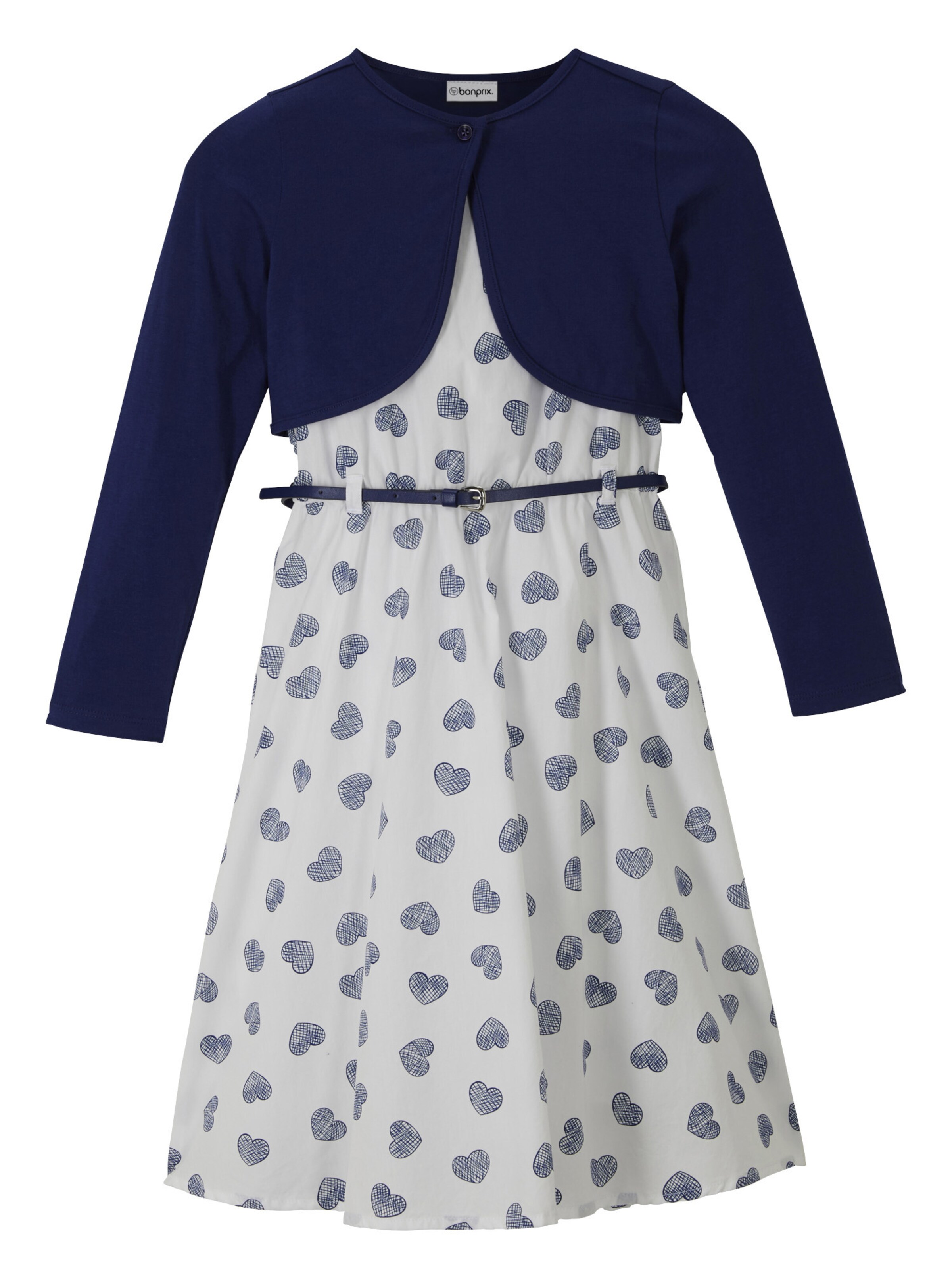 bonprix Kleid, Bolero, Accessoire (3-tlg.Set) in Blau: Vorderseite