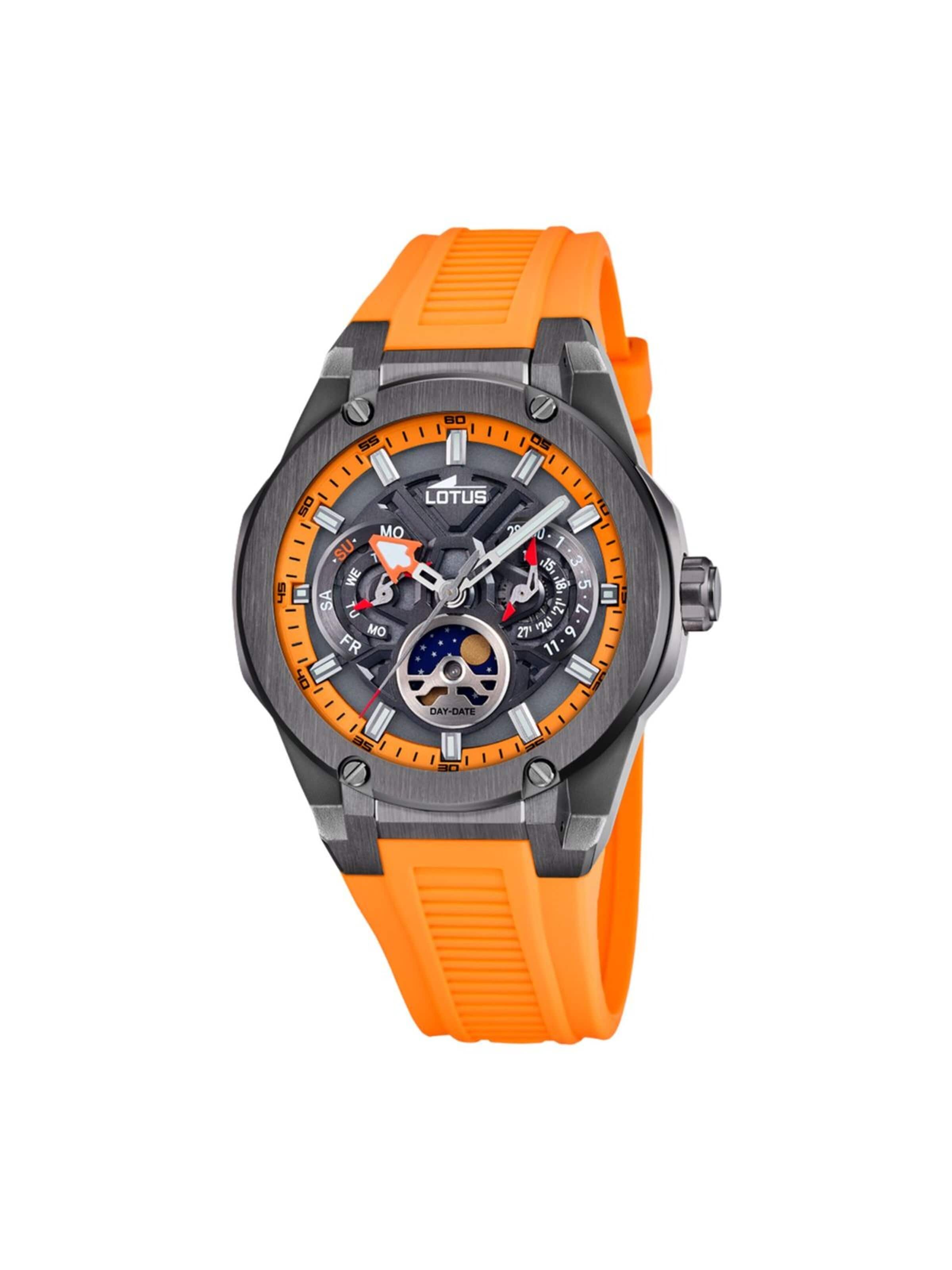 Montre à affichage analogique Lotus en orange : devant