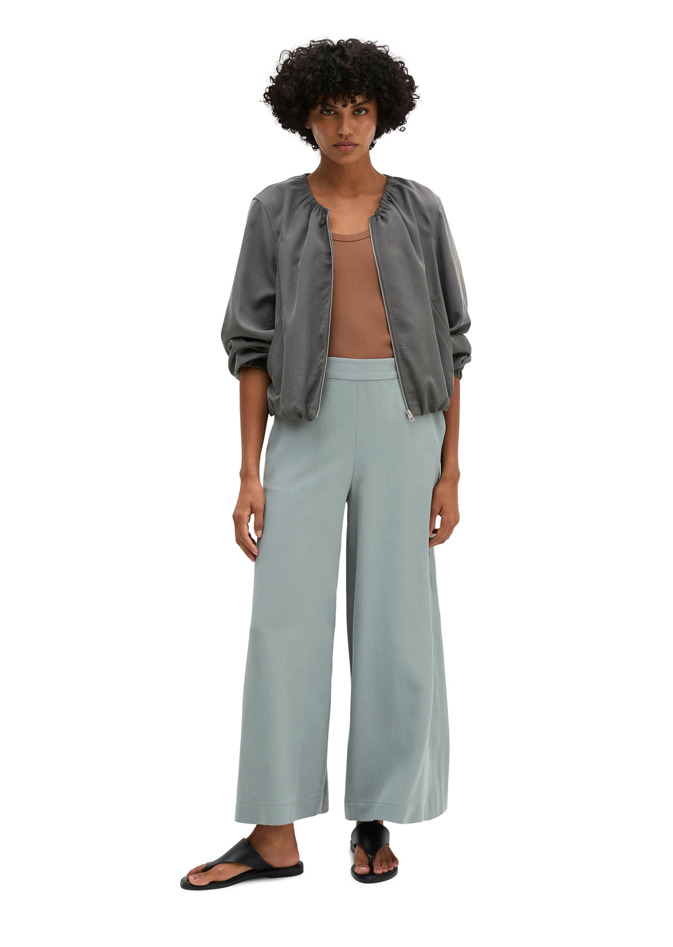 Marc O'Polo Wide leg Broek in Groen: voorkant