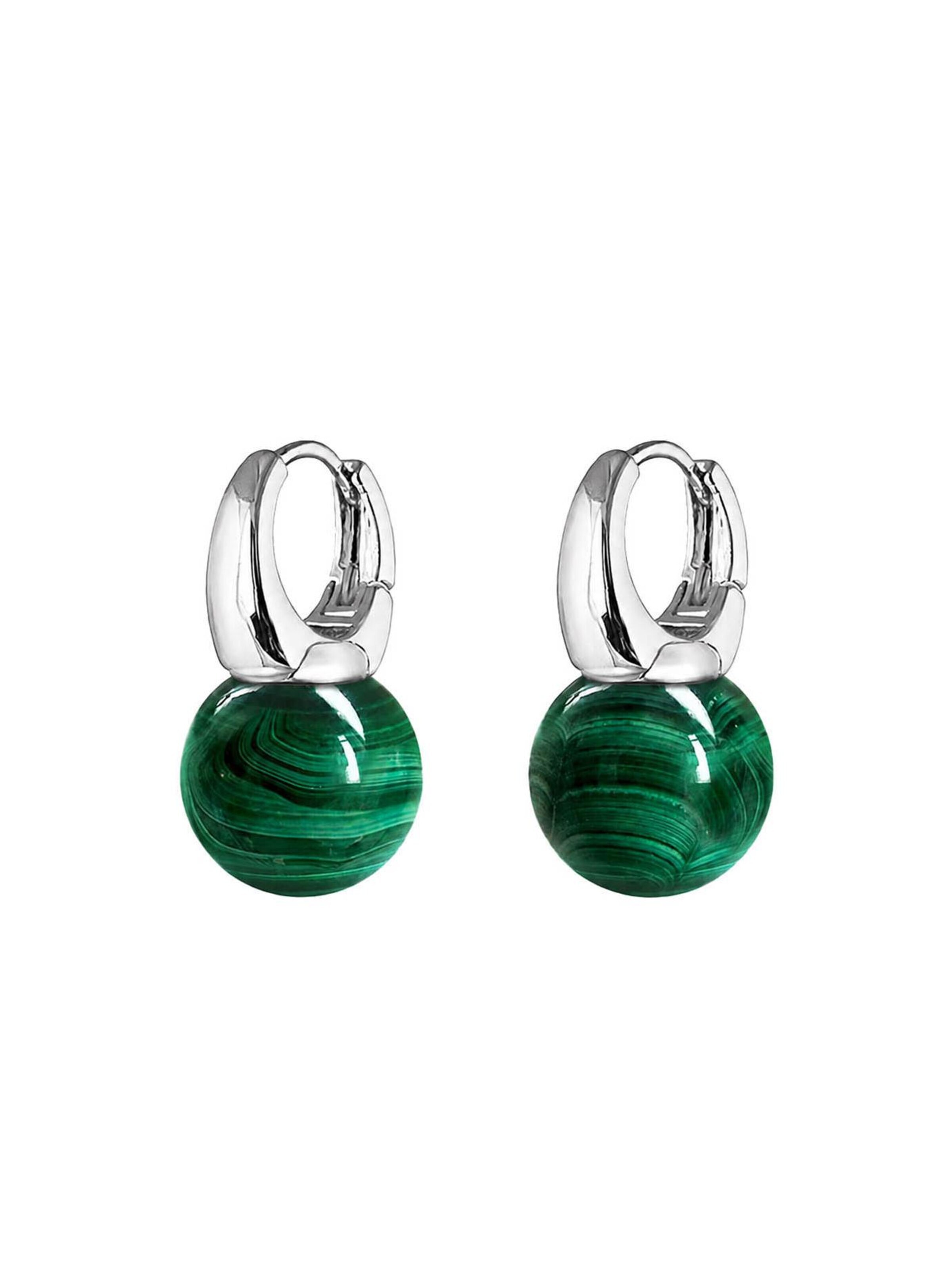 AITCHES Oorbellen 'Jullie Green Malachite Ball Earrings in Sterling Silver' in Groen: voorkant