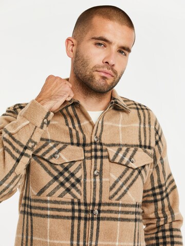 Threadbare Regular fit Button Up Shirt 'Saint Christopher' in Beige