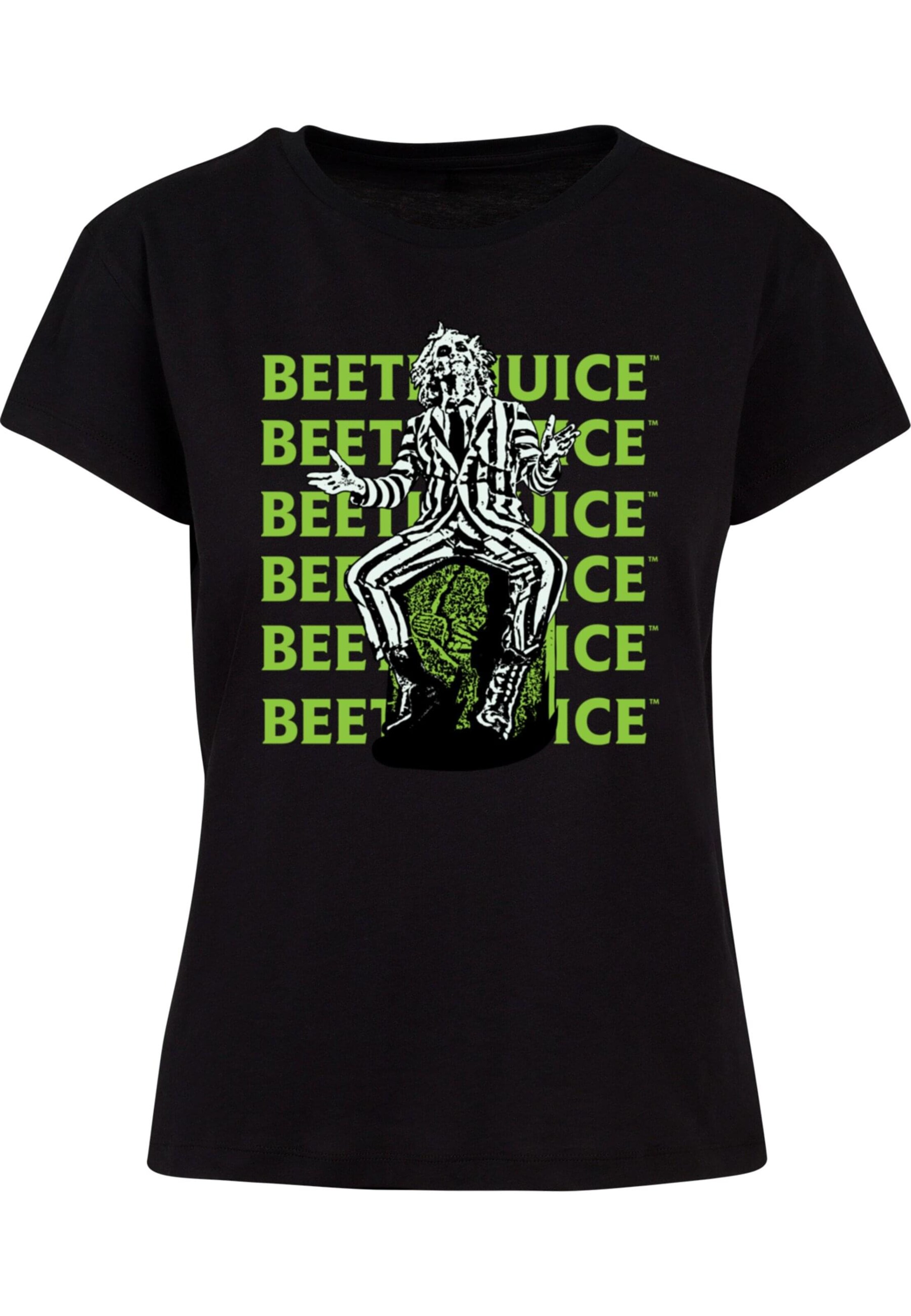 ABSOLUTE CULT Shirt 'Beetlejuice - Sitting' in Zwart: voorkant