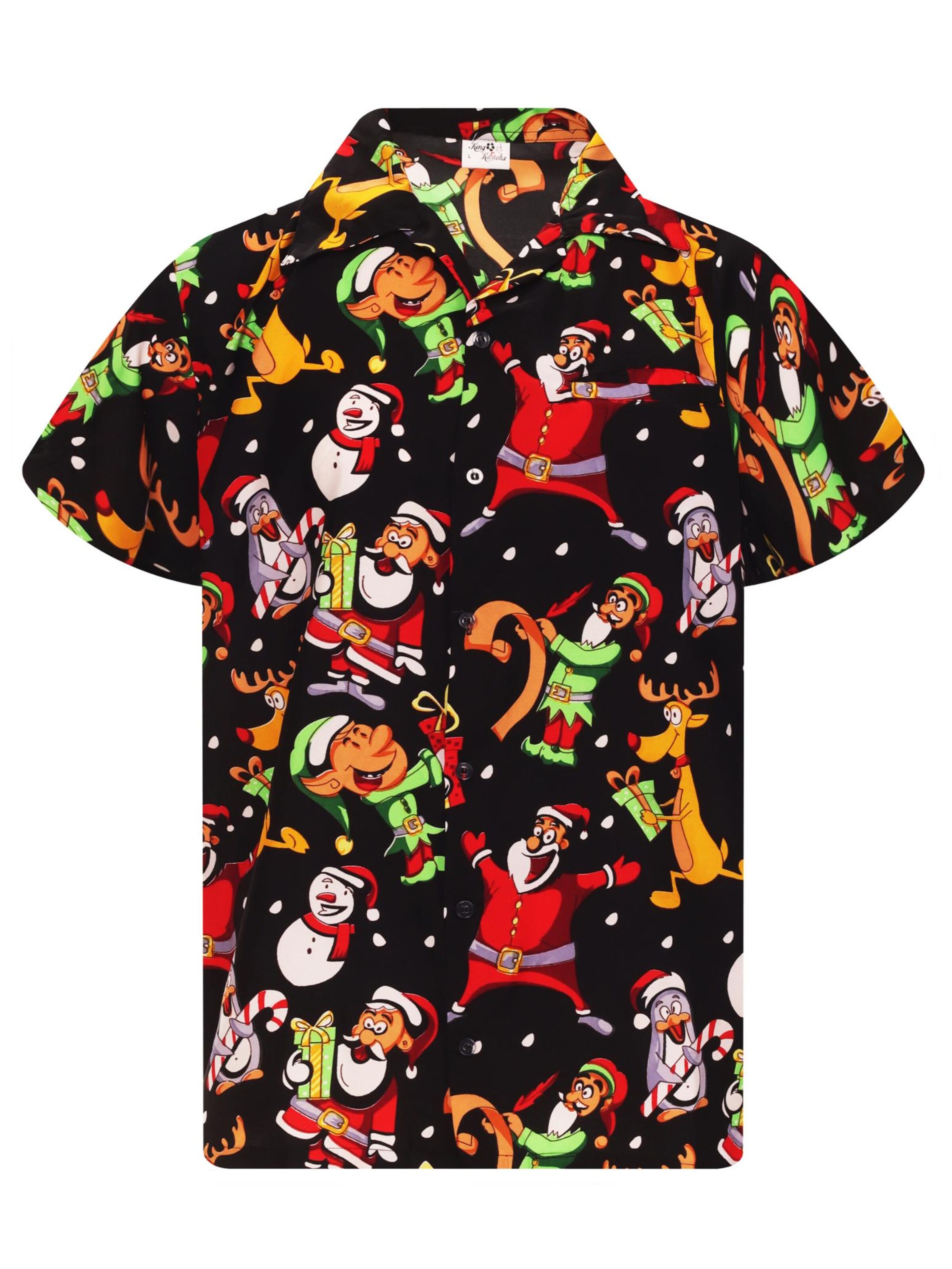 King Kameha Button Up Shirt 'Christmas Written Santa' in XS in Black, Item view