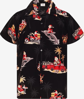 King Kameha Regular Fit Hemd 'Christmas Dolphin Santa' in Schwarz: Vorderseite