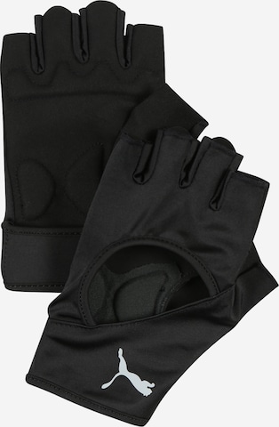 PUMA Athletic Gloves in Black: front