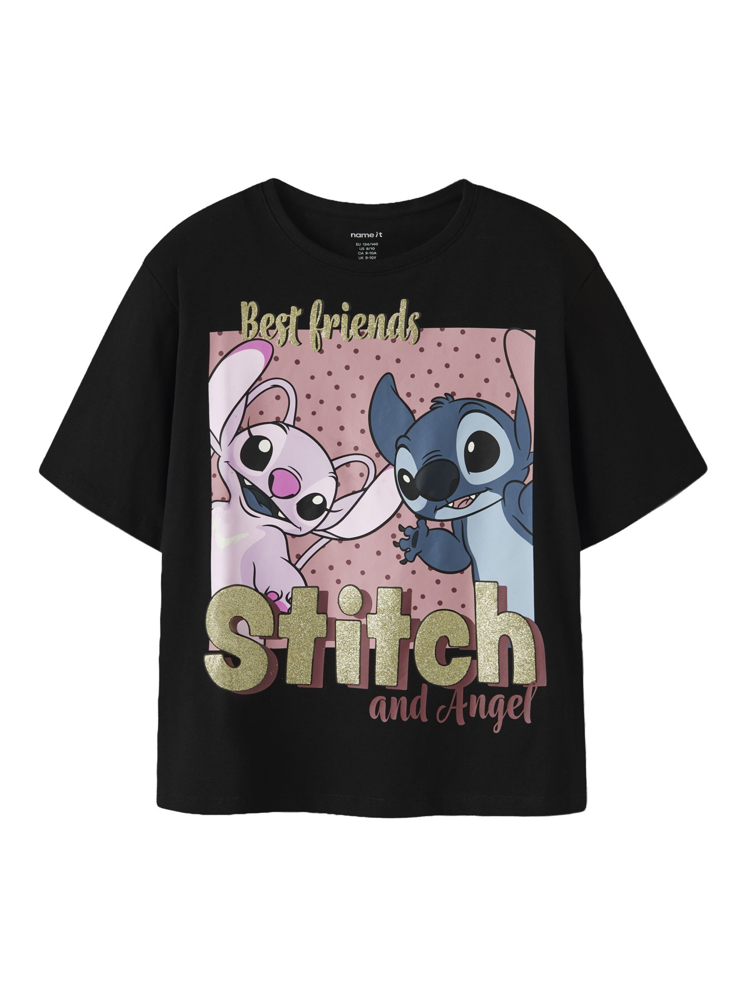 NAME IT Shirt 'NKFADARA STITCH' in Zwart: voorkant