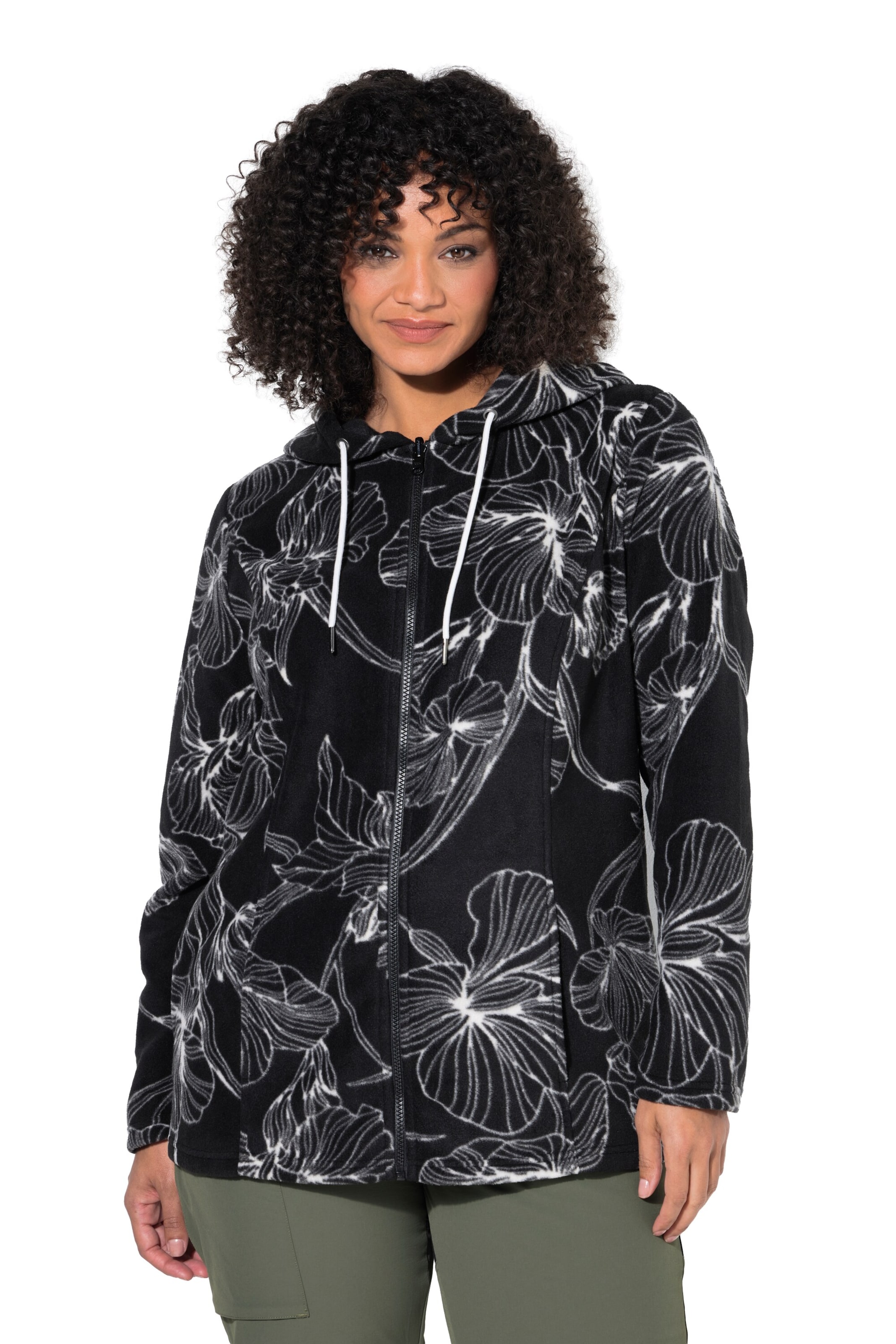 Ulla Popken Fleecejacke in Schwarz: Vorderseite