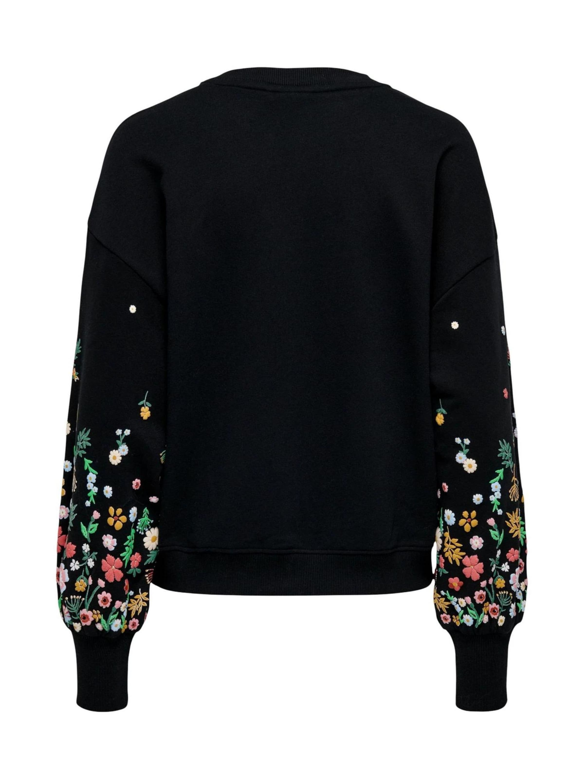 Felpa 'ONLBROOKE L/S O-NECK FLOWER SWT NOOS 15216364' di ONLY in nero