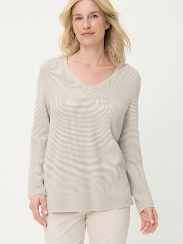 Olsen Pullover gerade Passform, kleine Seitenschlitze für mehr Bewegungsfreiheit in Beige: Vorderseite