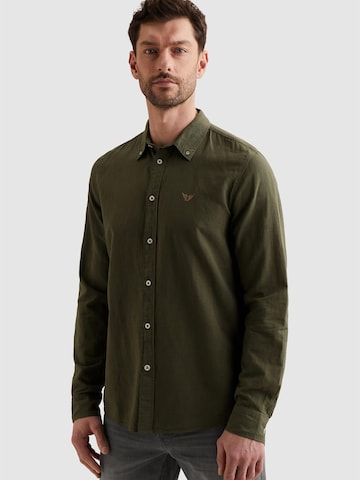 PME Legend Skjorta 'Shirt in cotton/linen with garment-dye wash' i grön: framsida