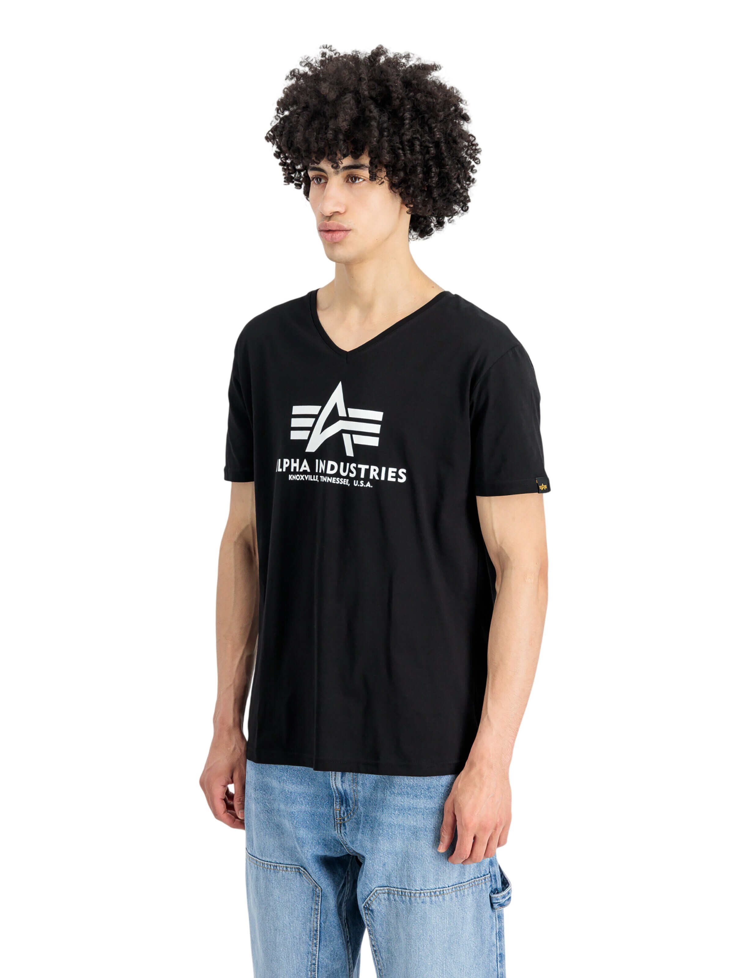 ALPHA INDUSTRIES Shirt 'Basic V-Neck'‌‌‌ in Schwarz: Vorderseite
