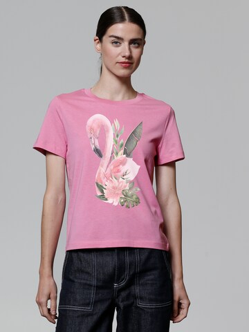 Maglietta 'Flamingo mit Blumen' di Watapparel in rosa: frontale