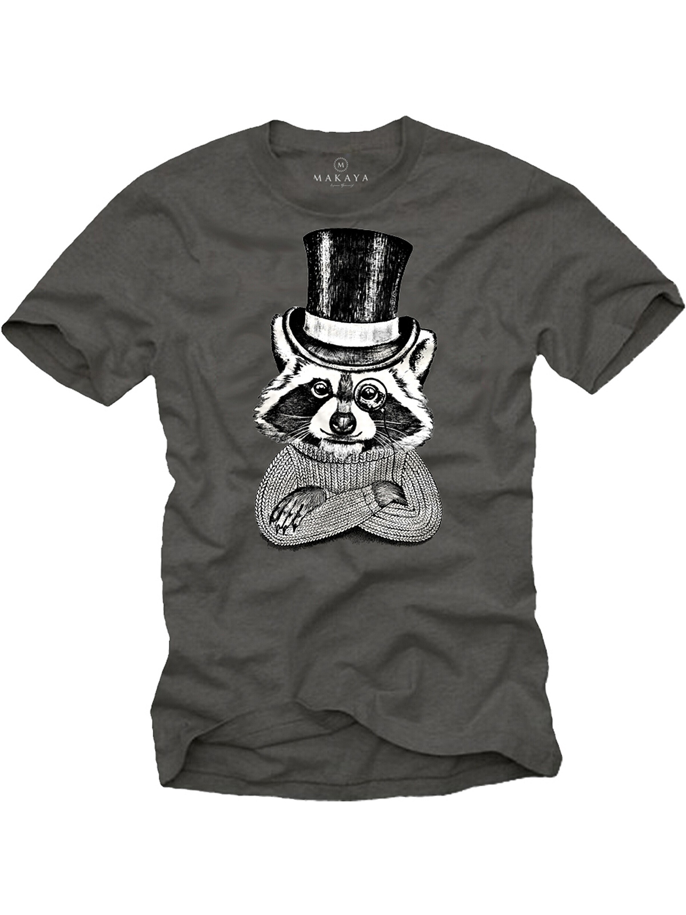MAKAYA Shirt 'Waschbär Hut' in Grey: front