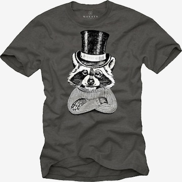 MAKAYA Shirt 'Waschbär Hut' in Grey: front