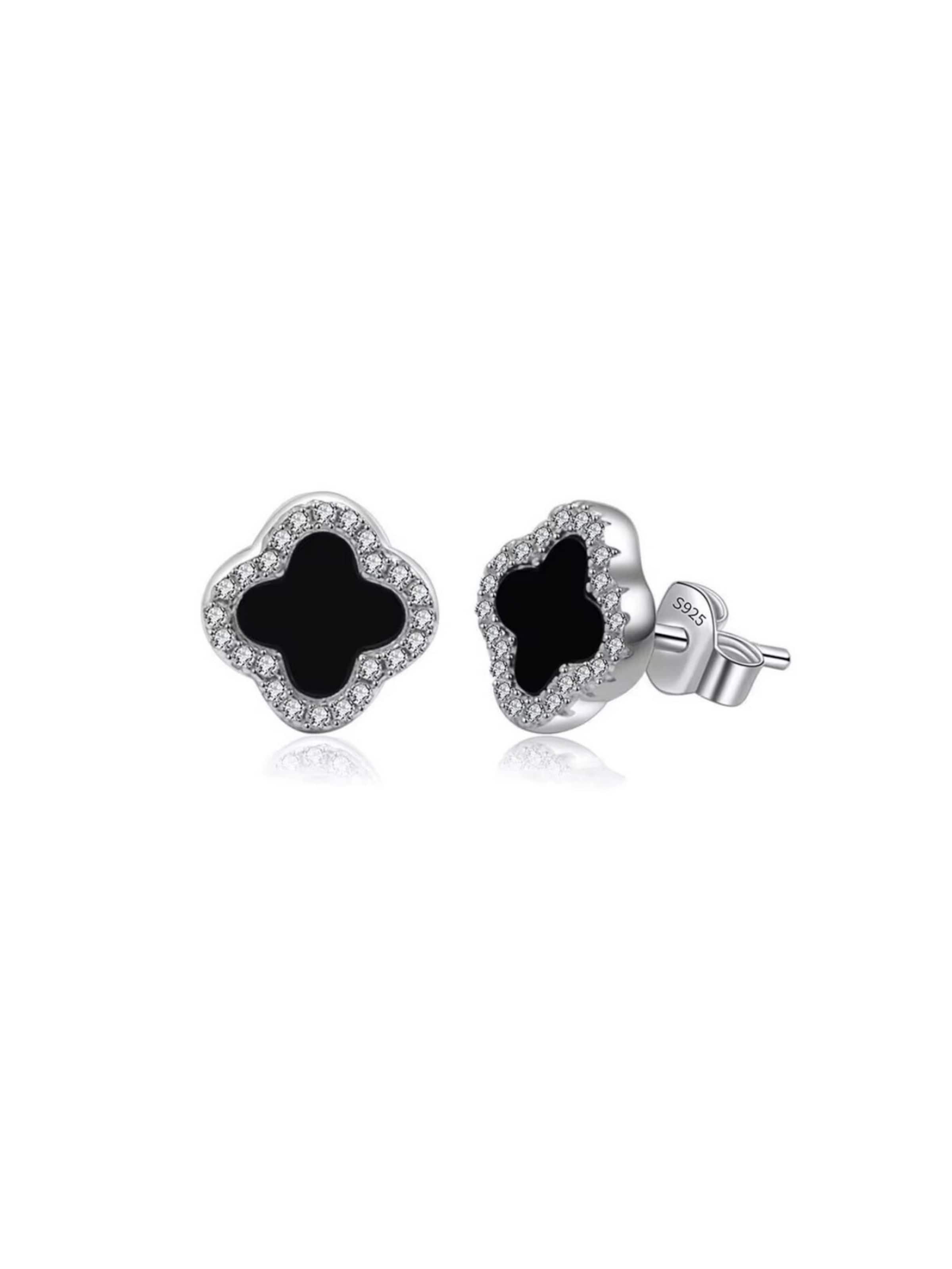 ROUGEMONT Jewellery Ohrringe 'Kleeblatt Ohrstecker 925 Sterling Silber'‌‌‌‌‌ in Schwarz: Vorderseite