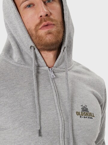 Oldskull Zip-Up Hoodie 'Samurai' in Grey: front